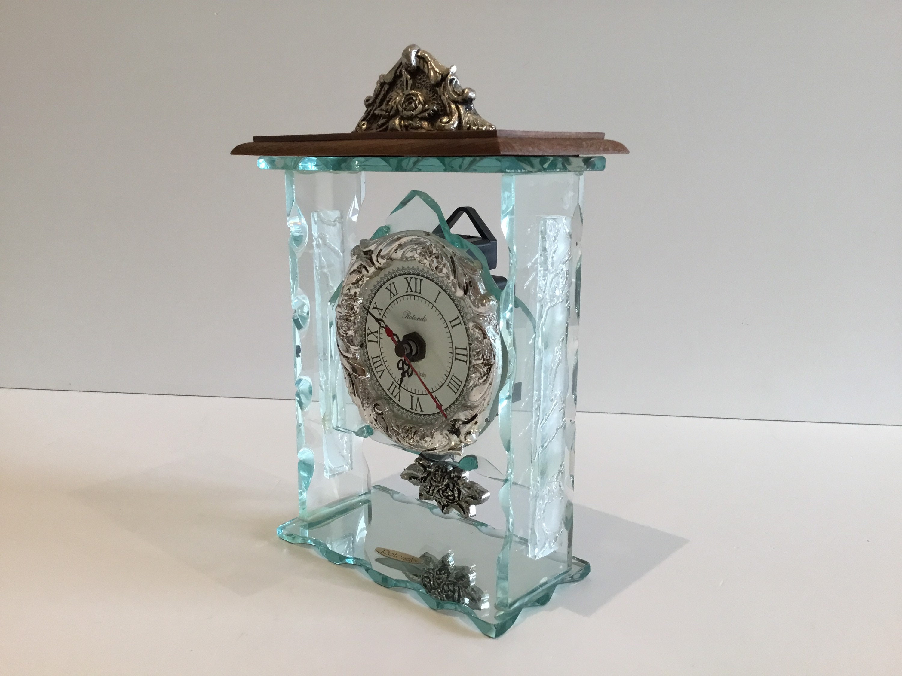 Vintage Clock | 1970s Italian Rotondo Pendulum, Glass & Wood Quartz Movement — photo 5 of 8
