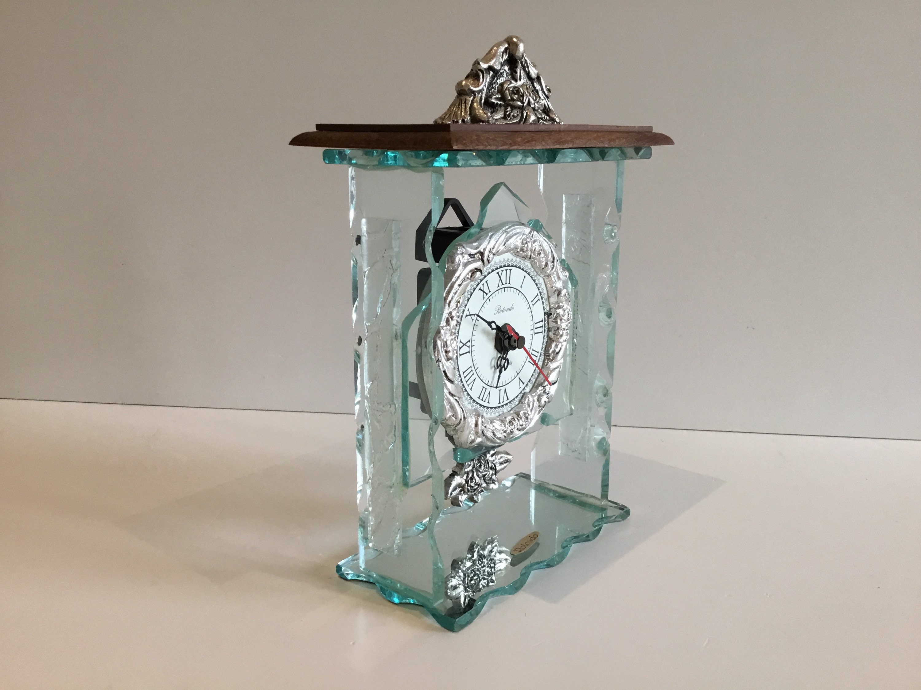 Vintage Clock | 1970s Italian Rotondo Pendulum, Glass & Wood Quartz Movement — photo 6 of 8