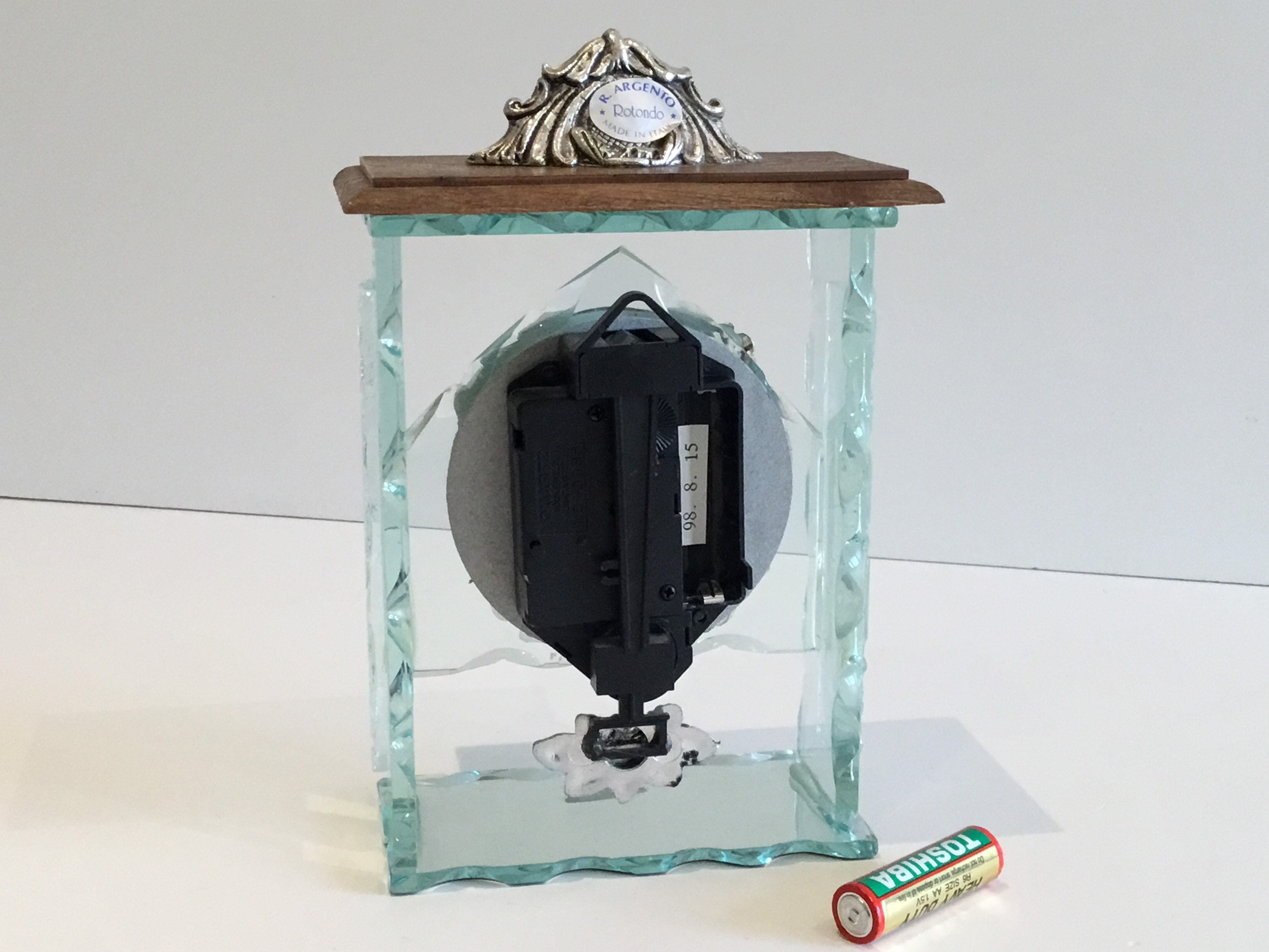 Vintage Clock | 1970s Italian Rotondo Pendulum, Glass & Wood Quartz Movement — photo 7 of 8