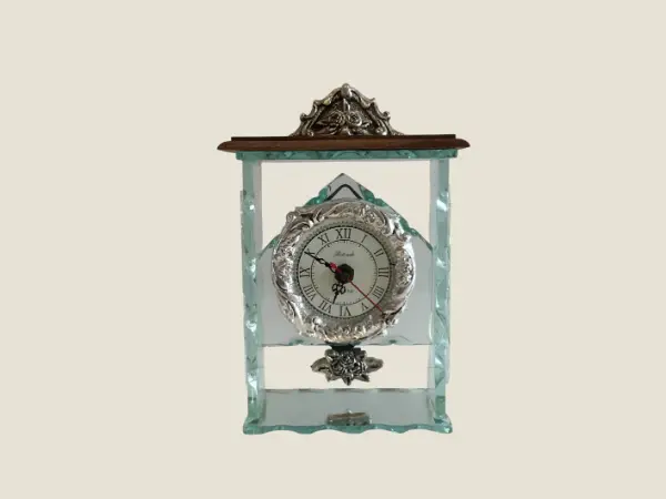 Vintage Clock | 1970s Italian Rotondo Pendulum, Glass & Wood Quartz Movement