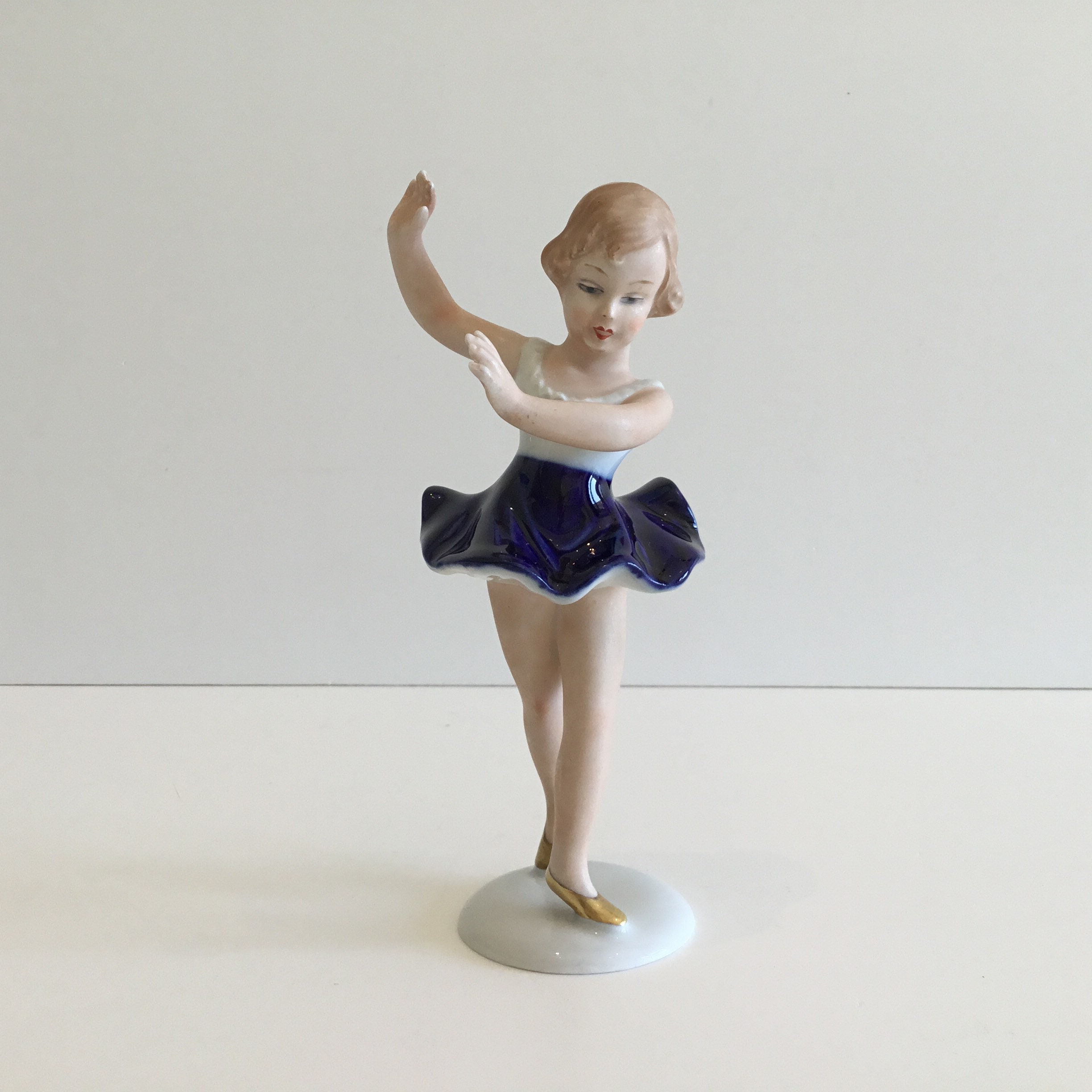 Vintage Porcelain | Wallendorf German Ballerina, 1960s Cobalt Blue Skirt Rare — photo 2 of 9