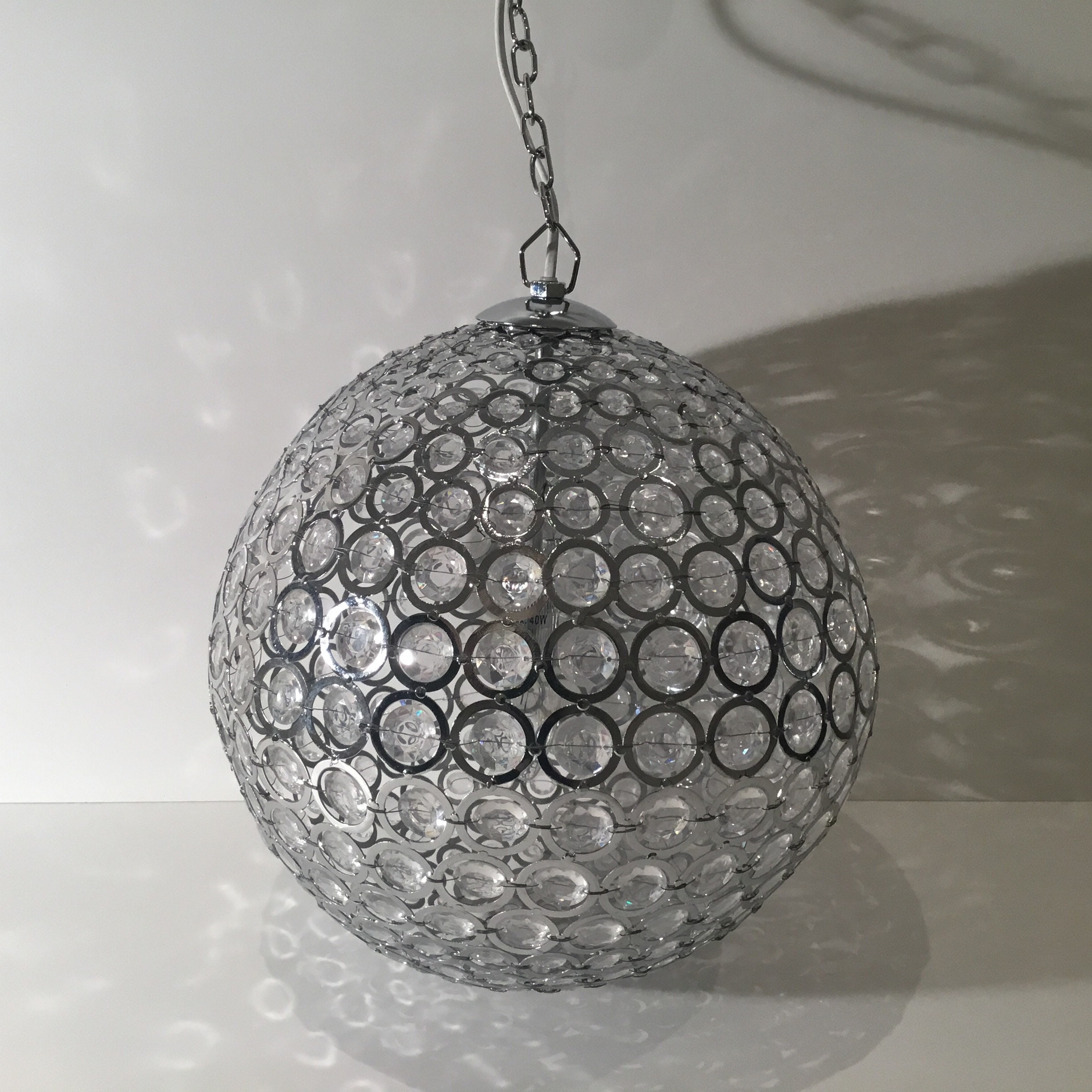 Vintage Chandelier | Maisons Du Monde French Crystal, Chrome Metal Ceiling Light 35cm — photo 2 of 11