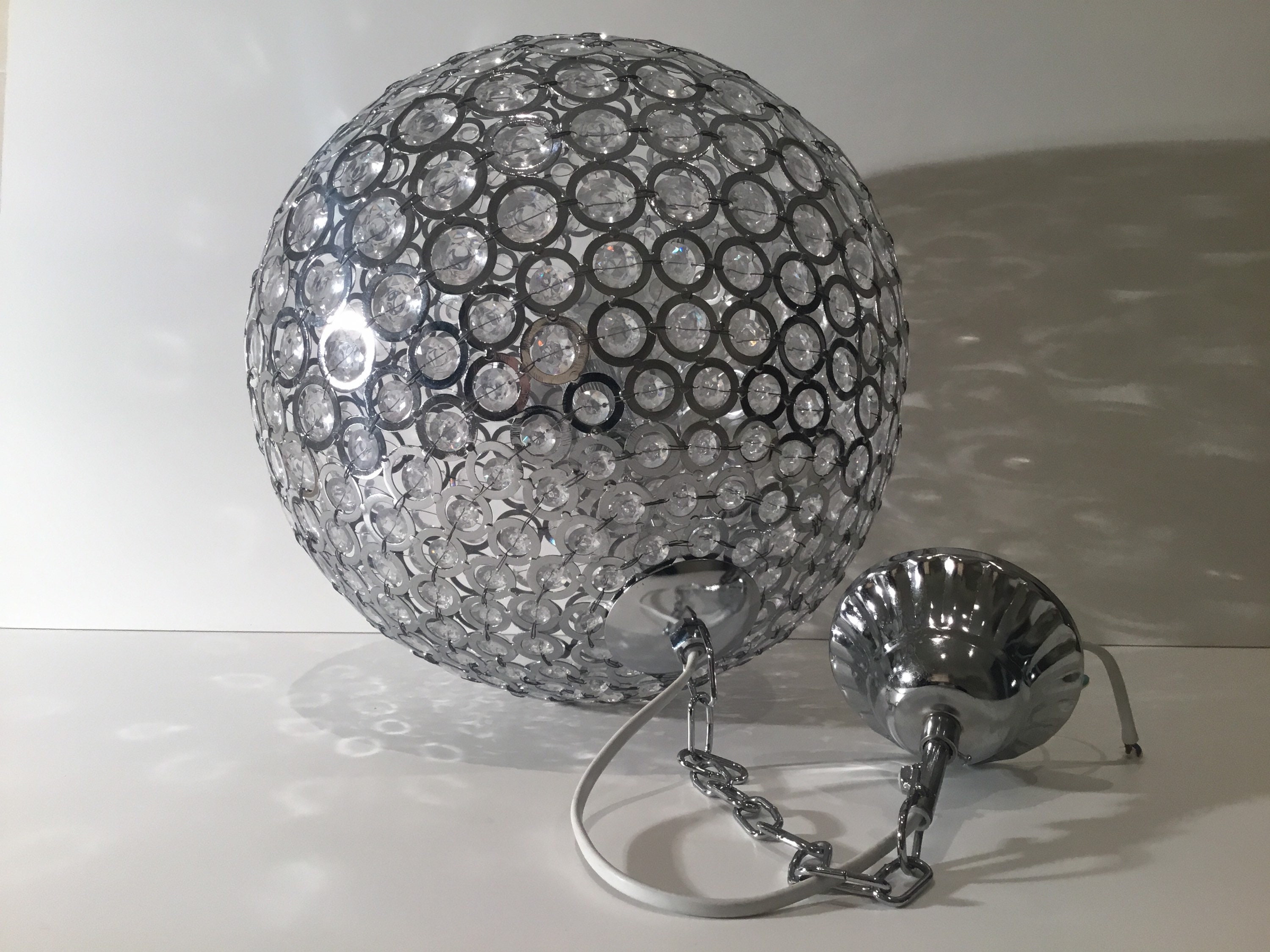 Vintage Chandelier | Maisons Du Monde French Crystal, Chrome Metal Ceiling Light 35cm — photo 3 of 11