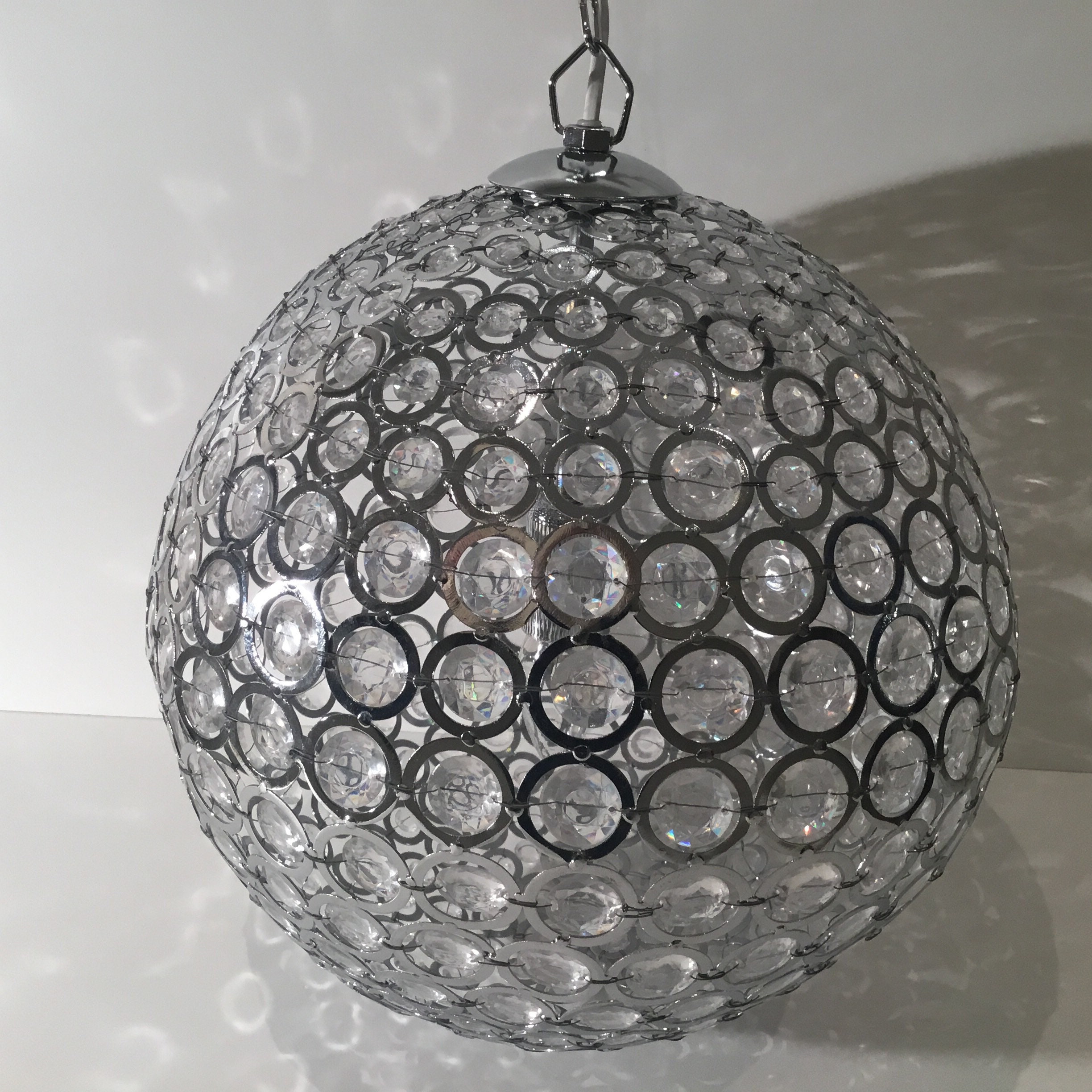 Vintage Chandelier | Maisons Du Monde French Crystal, Chrome Metal Ceiling Light 35cm — photo 5 of 11