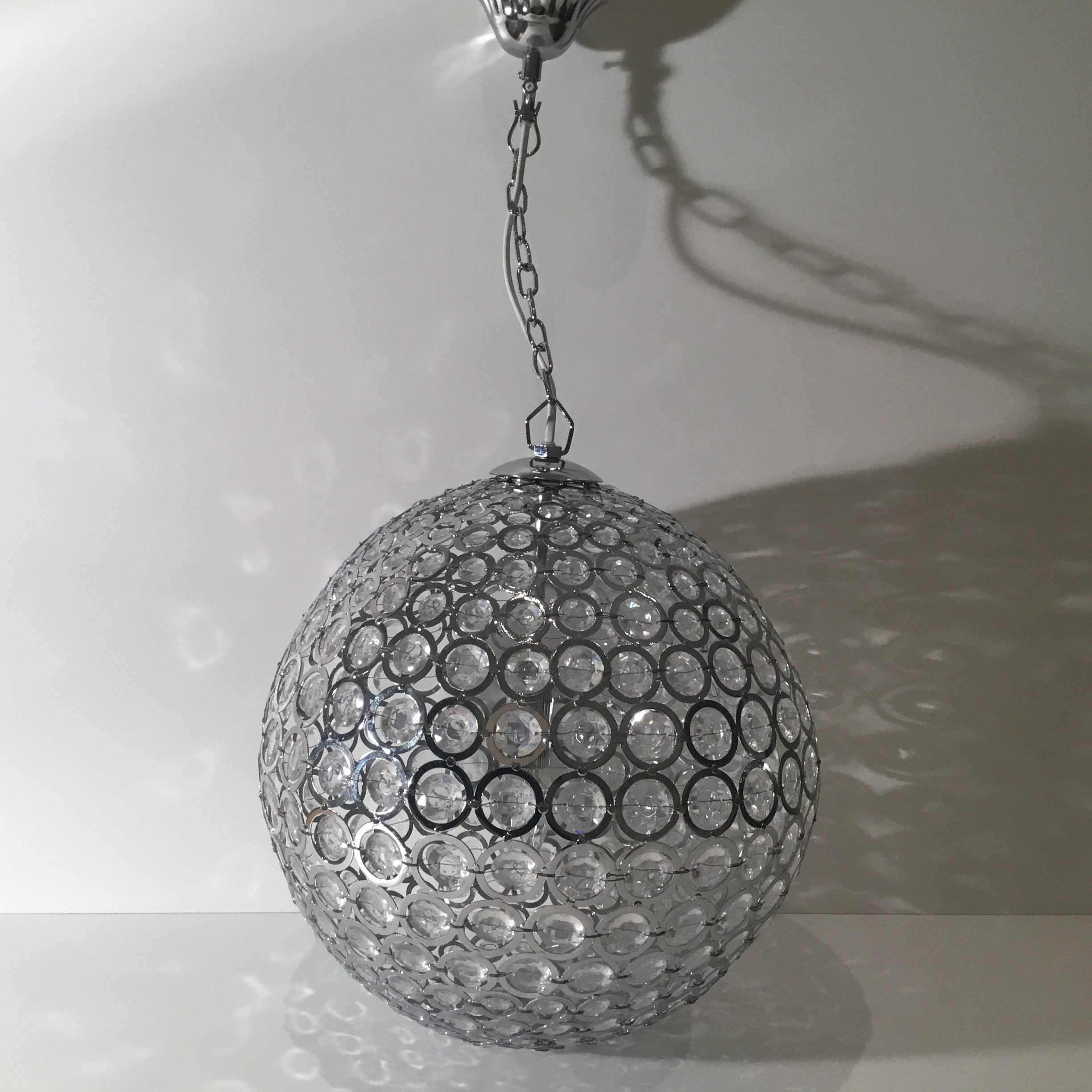 Vintage Chandelier | Maisons Du Monde French Crystal, Chrome Metal Ceiling Light 35cm — photo 7 of 11