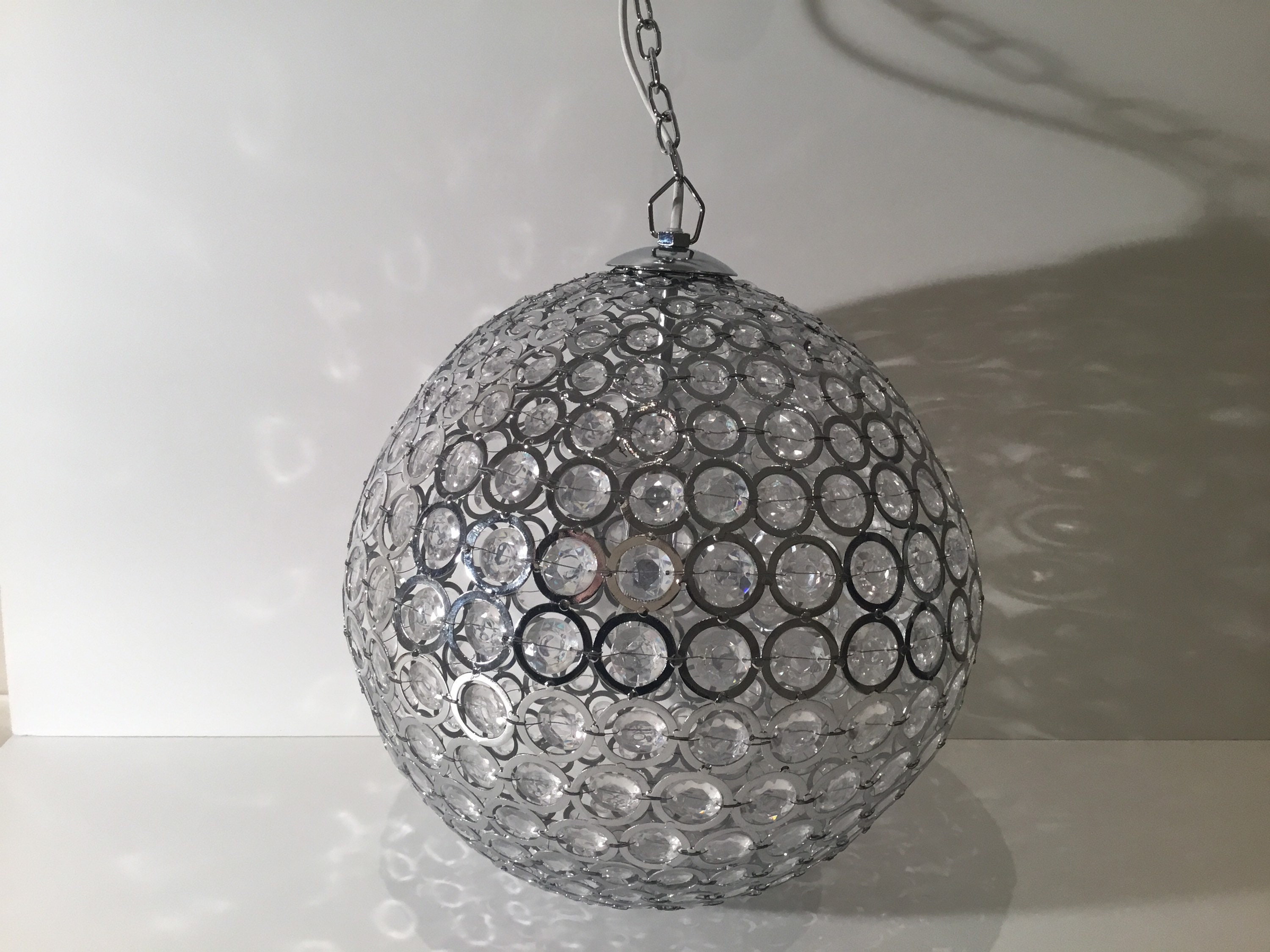 Vintage Chandelier | Maisons Du Monde French Crystal, Chrome Metal Ceiling Light 35cm — photo 8 of 11