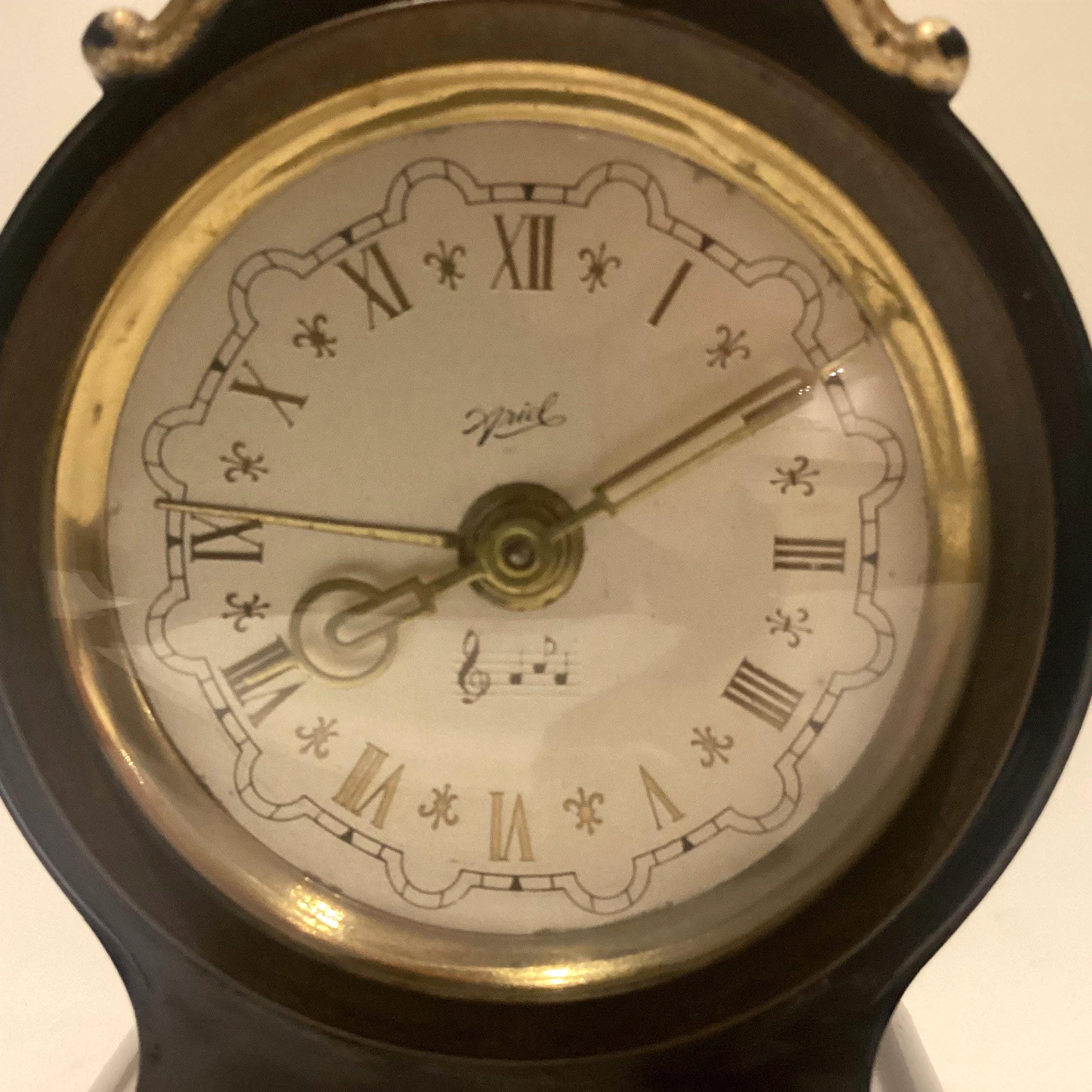 Vintage Alarm Clock | 1950s Swiss Ariel Musical, Silver Dial Roman Numerals — photo 4 of 5