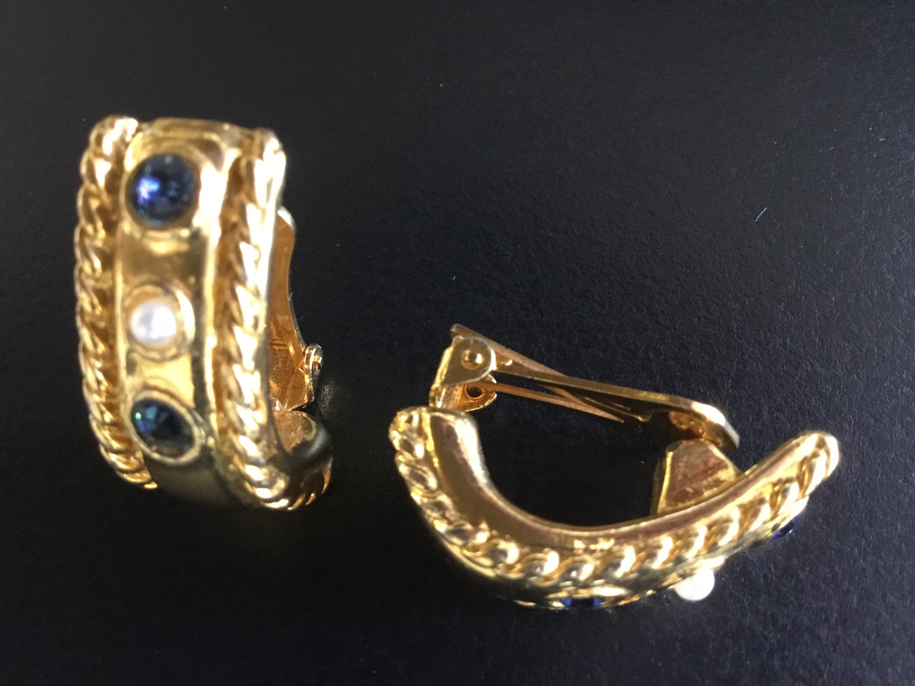 Vintage Earrings | 1980s French Quiniou Gold Plated, Pearl & Cut Stone — photo 5 of 8