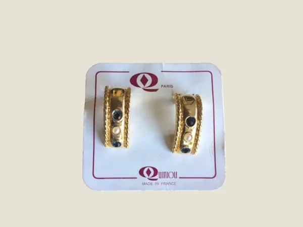 Vintage Earrings | 1980s French Quiniou Gold Plated, Pearl & Cut Stone