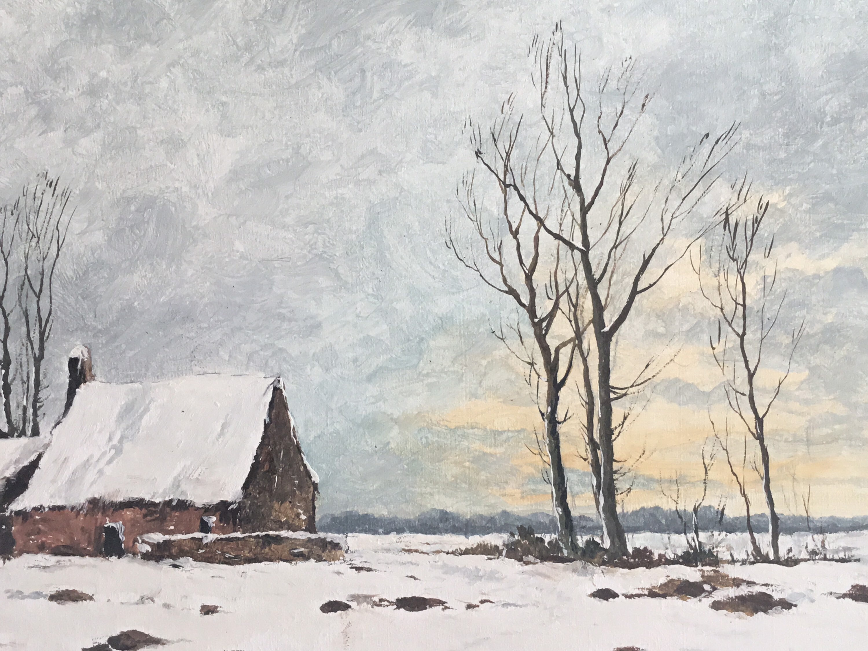 Vintage Oil Painting | 1900s Winter Snow Landscape, French Country Houses Signed Denic — photo 4 of 11