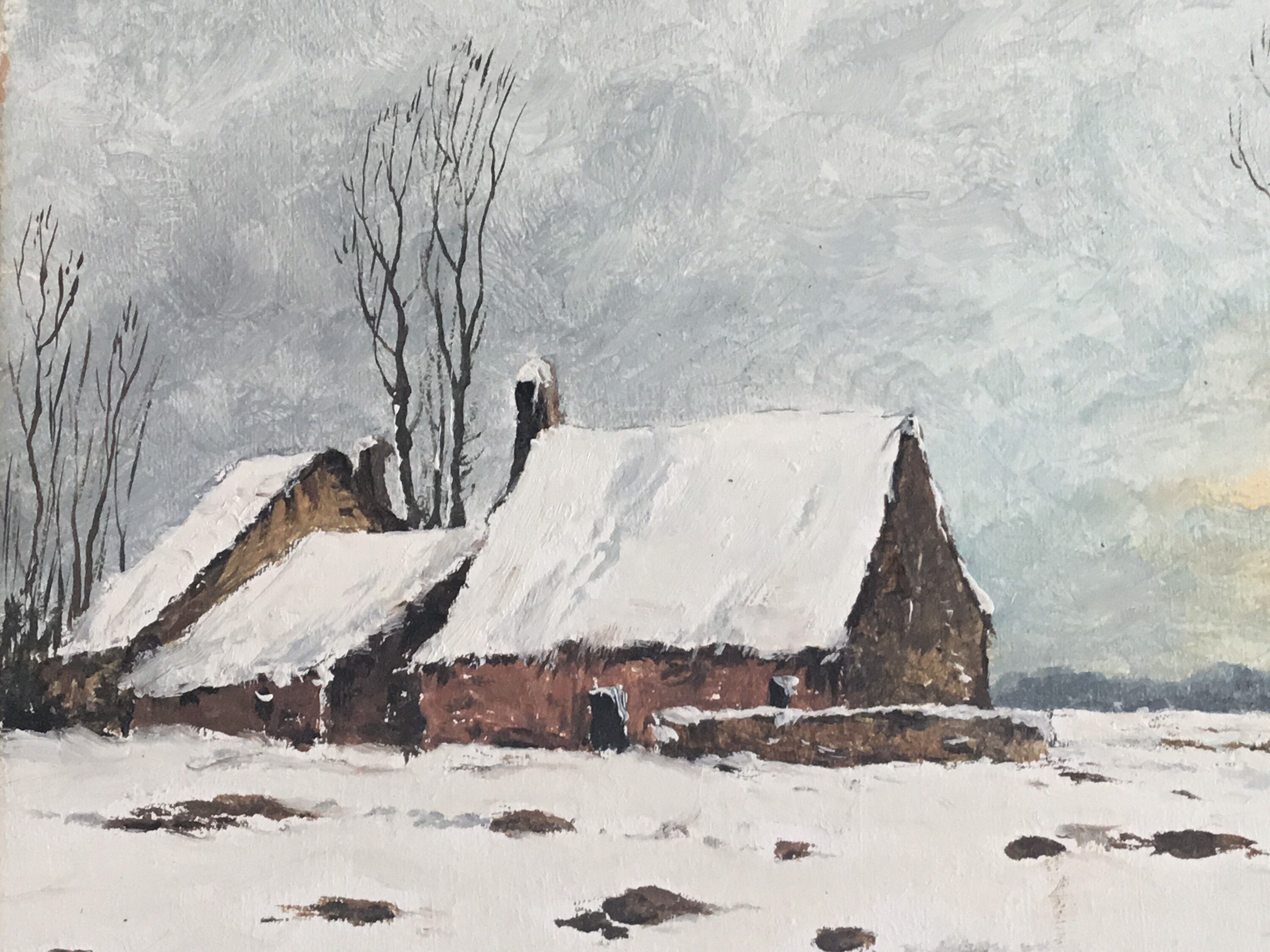Vintage Oil Painting | 1900s Winter Snow Landscape, French Country Houses Signed Denic — photo 6 of 11