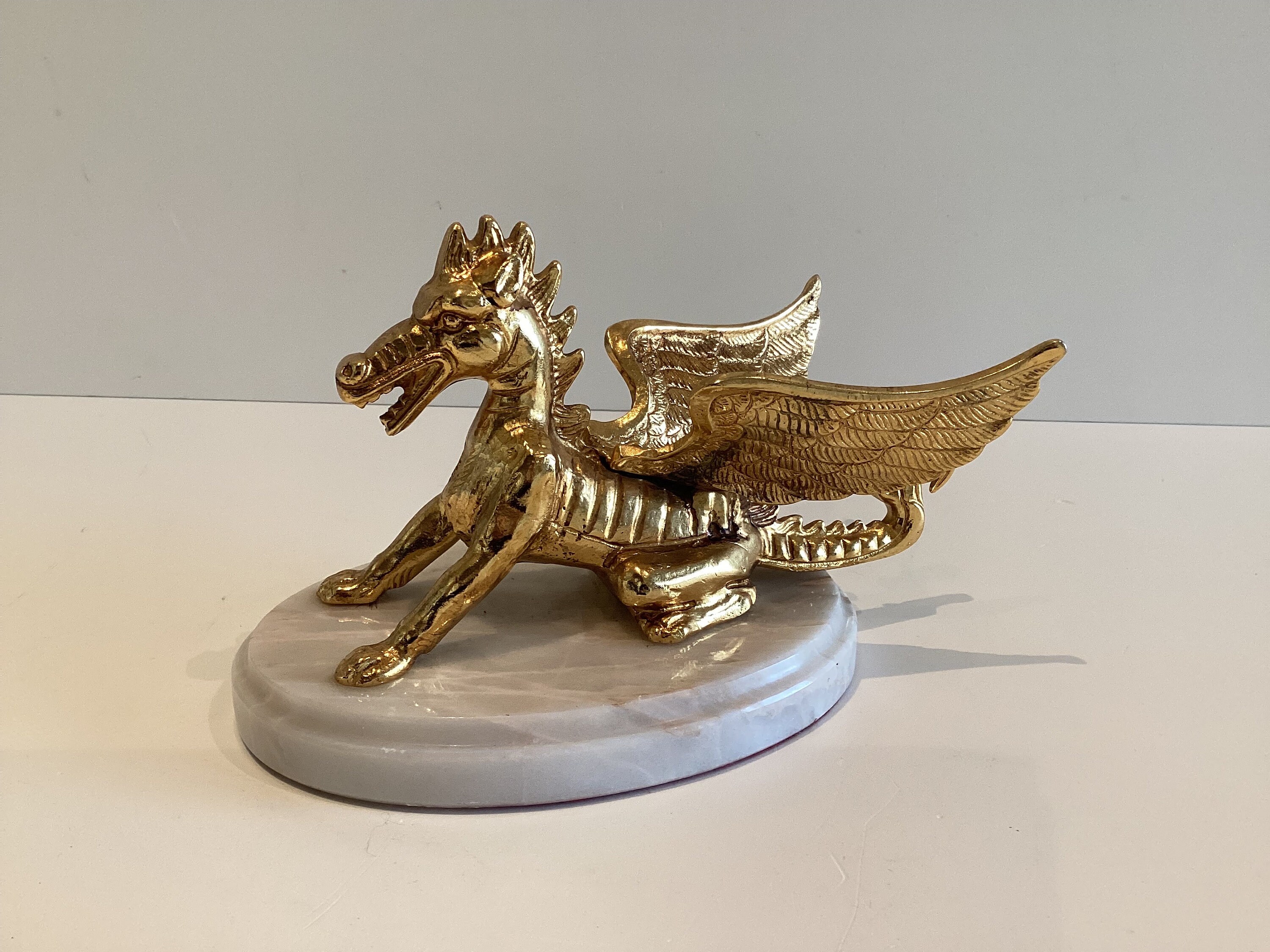 Vintage Sculpture | 1950s Chinese Bronze Dragon, Marble Base Figurine — photo 2 of 7