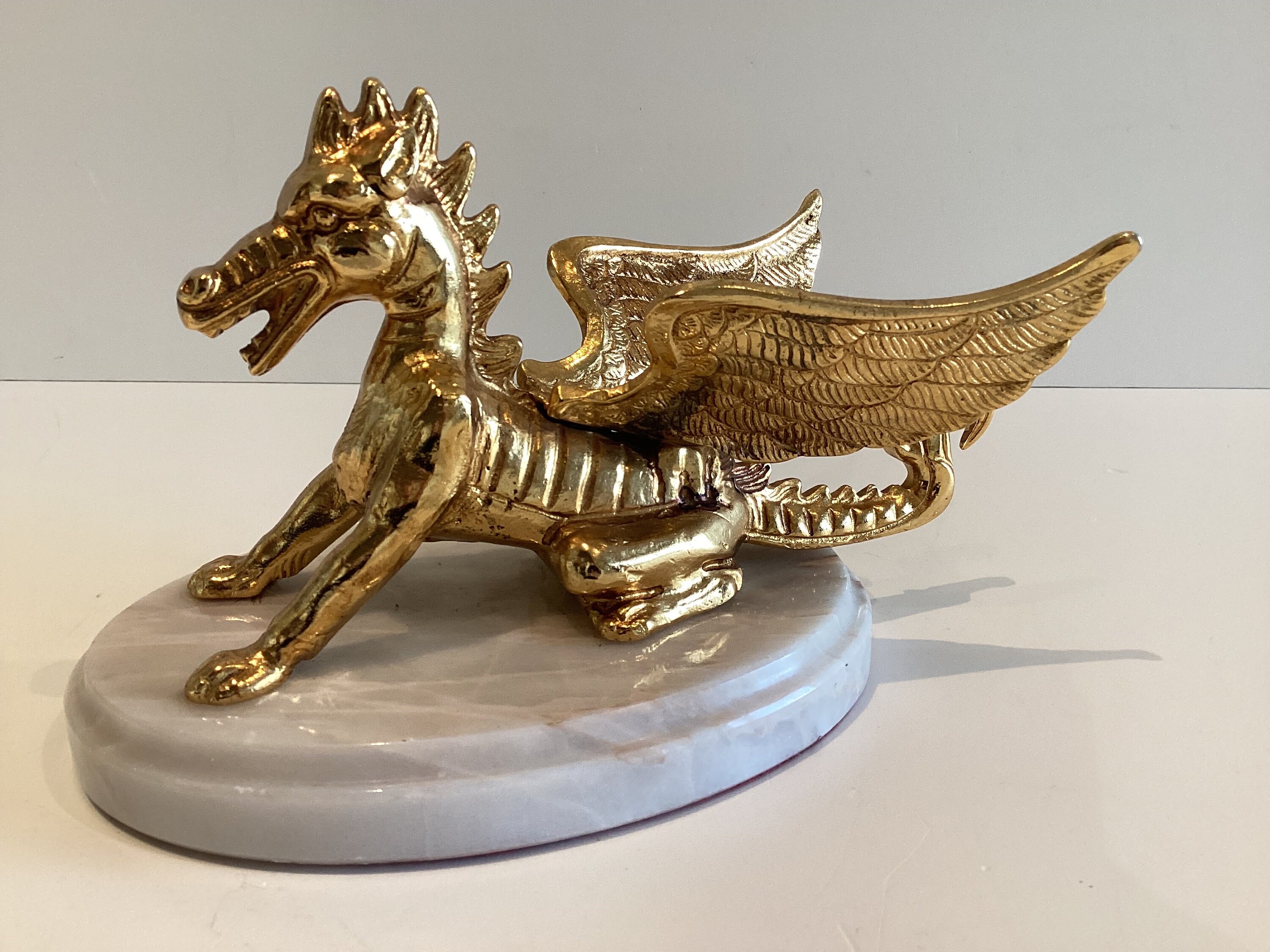 Vintage Sculpture | 1950s Chinese Bronze Dragon, Marble Base Figurine — photo 3 of 7