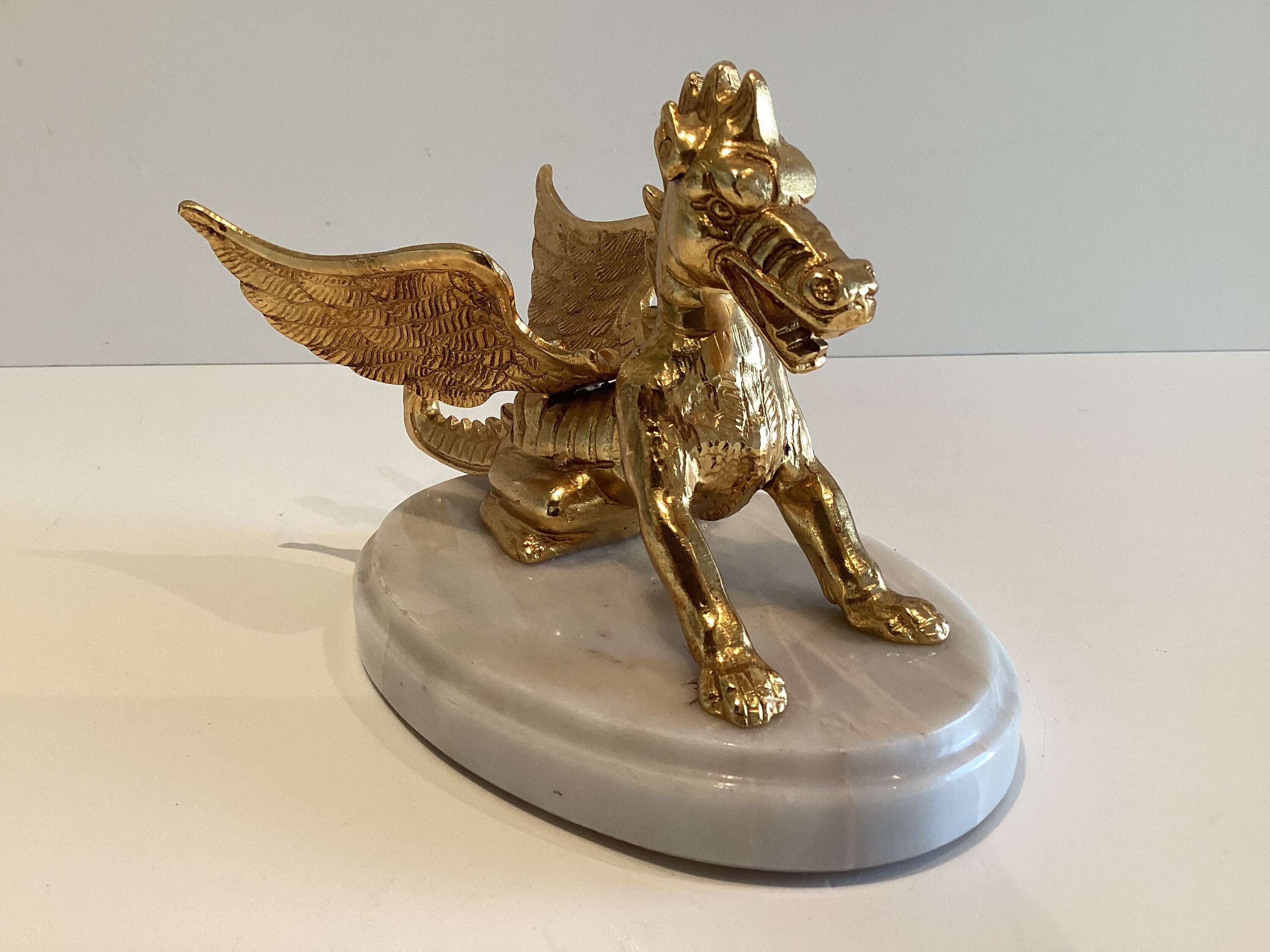 Vintage Sculpture | 1950s Chinese Bronze Dragon, Marble Base Figurine — photo 4 of 7
