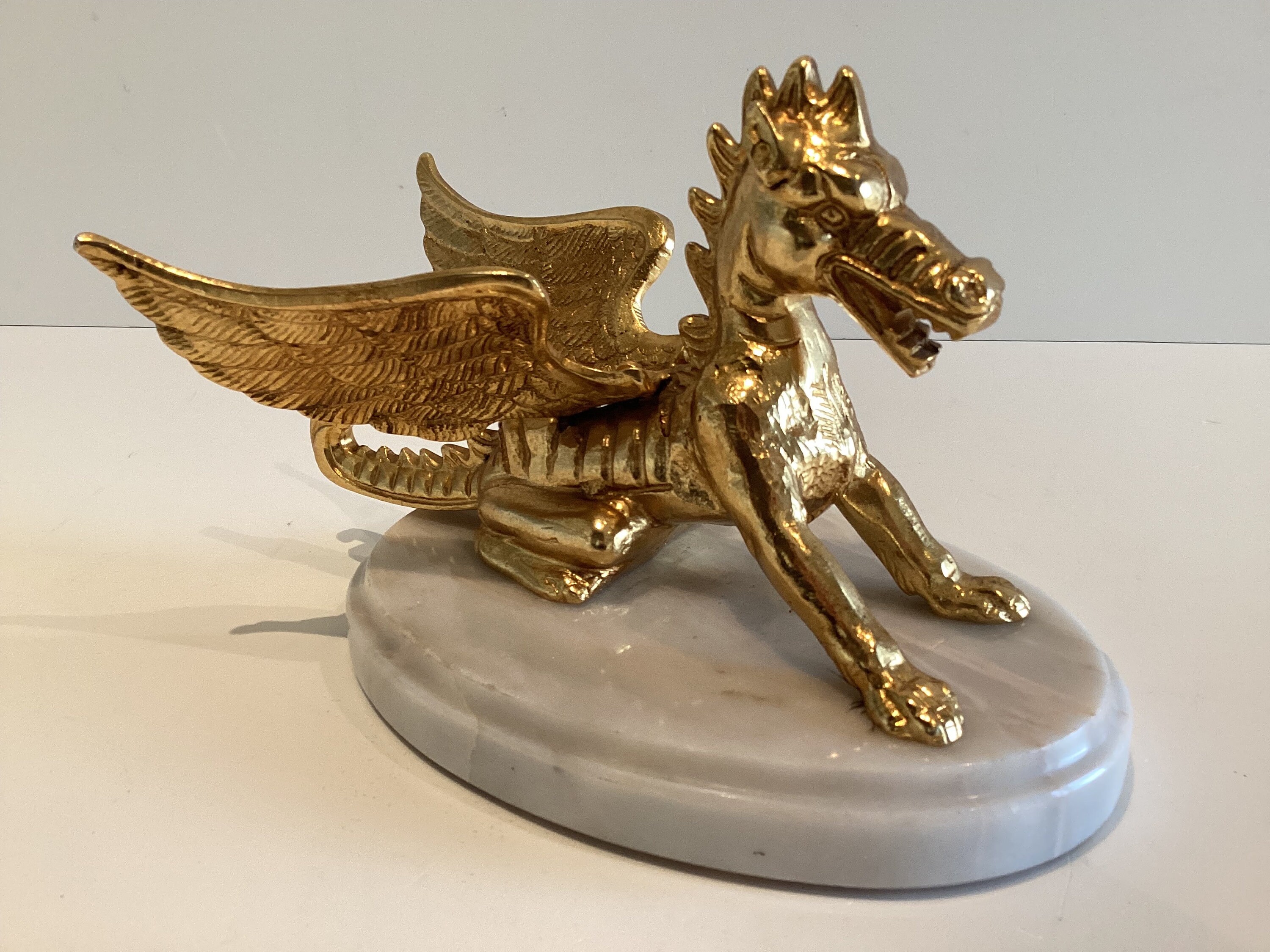 Vintage Sculpture | 1950s Chinese Bronze Dragon, Marble Base Figurine — photo 5 of 7