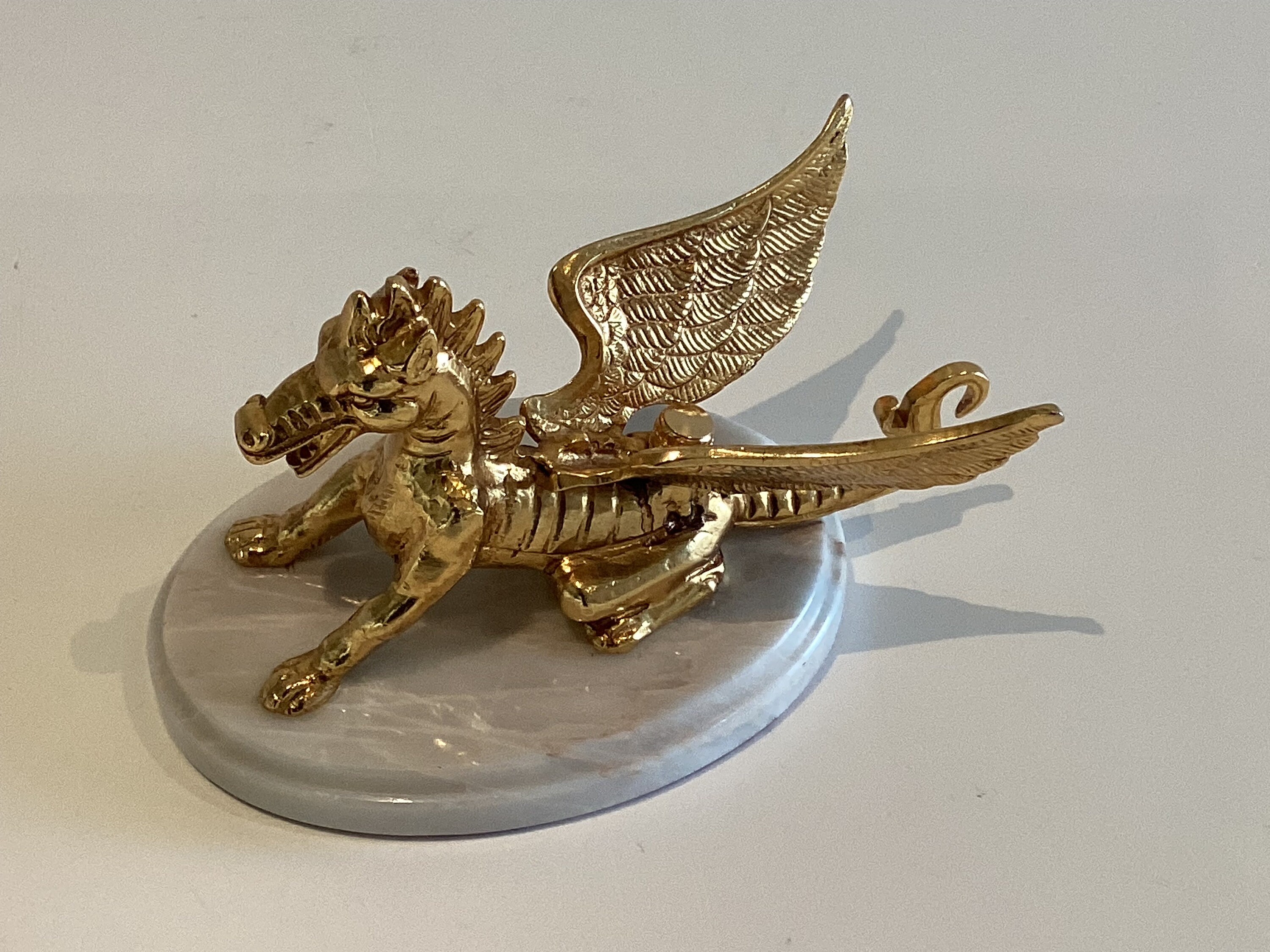 Vintage Sculpture | 1950s Chinese Bronze Dragon, Marble Base Figurine — photo 6 of 7