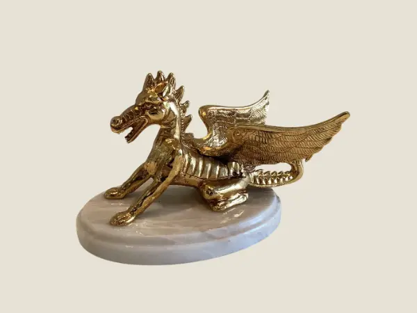 Vintage Sculpture | 1950s Chinese Bronze Dragon, Marble Base Figurine