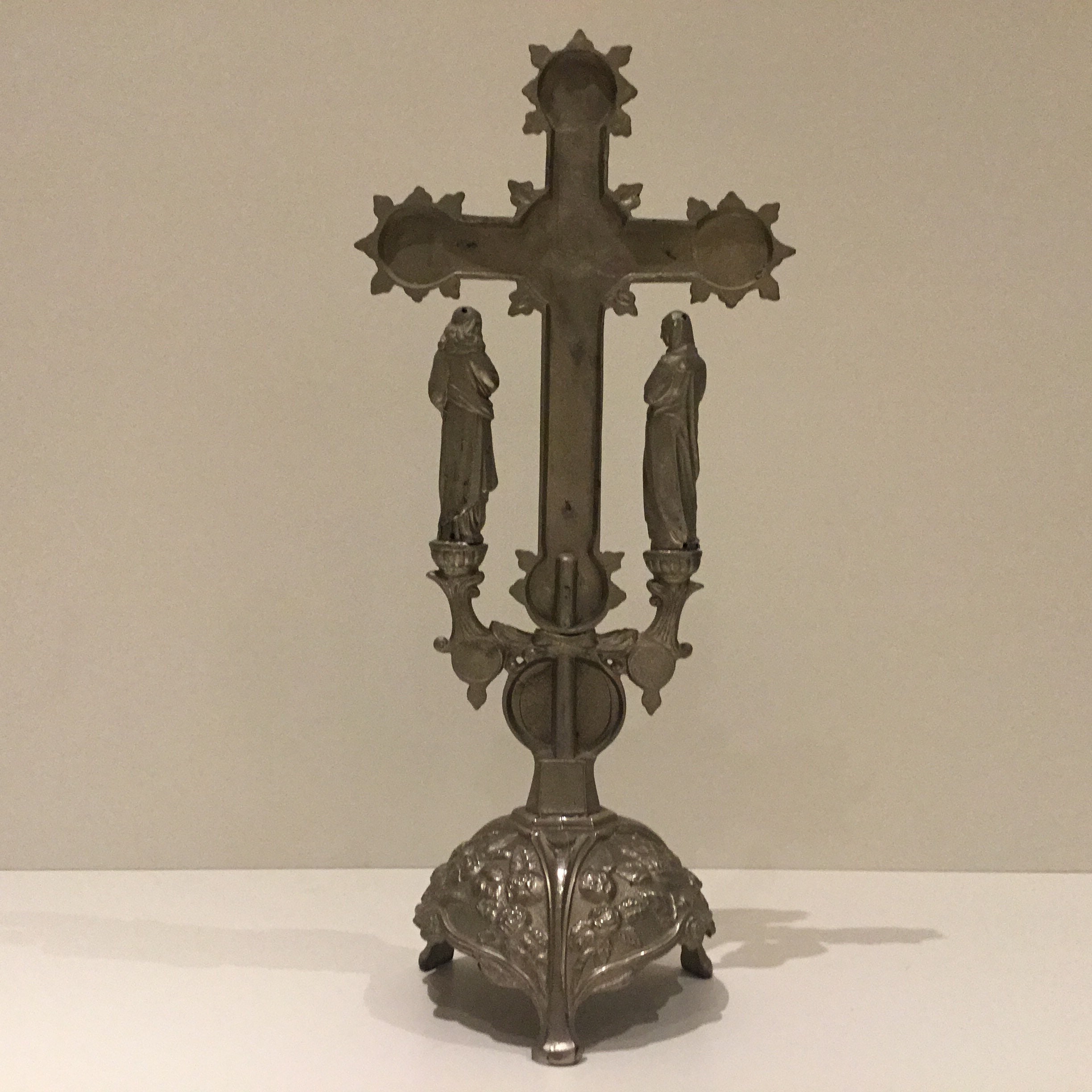 Antique Crucifix | 1900s Silver Tone with Holy Mary & St John, Evangelist Symbols — photo 4 of 11