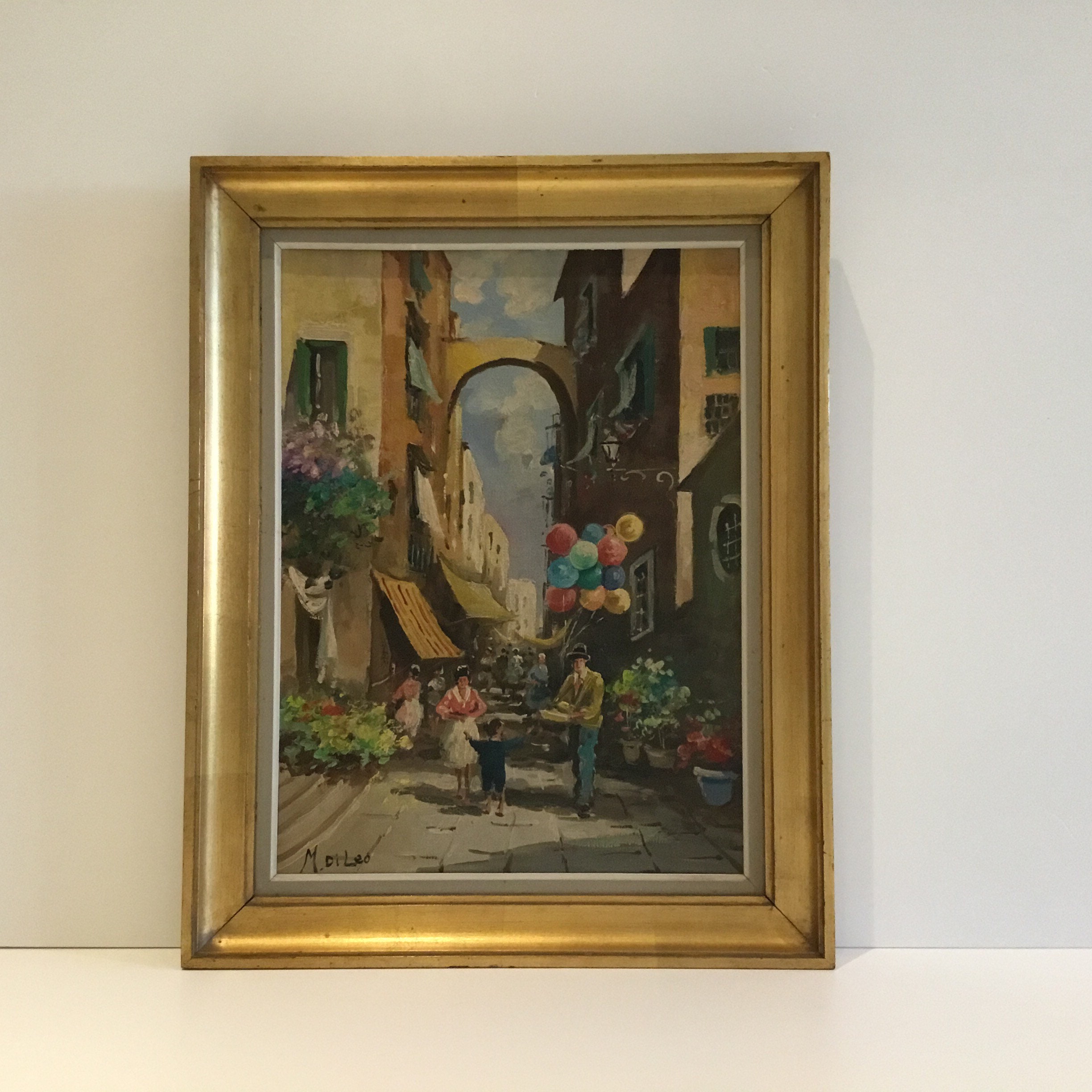 Vintage Italian Painting | 1930s Naples Market Scene by M. Di Leo, Signed Oil Canvas — photo 2 of 11