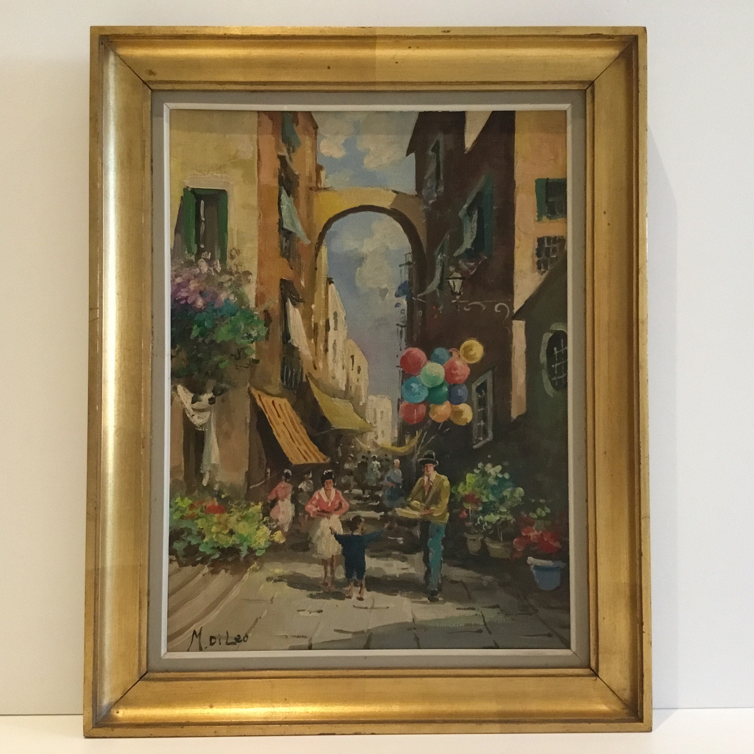 Vintage Italian Painting | 1930s Naples Market Scene by M. Di Leo, Signed Oil Canvas — photo 3 of 11