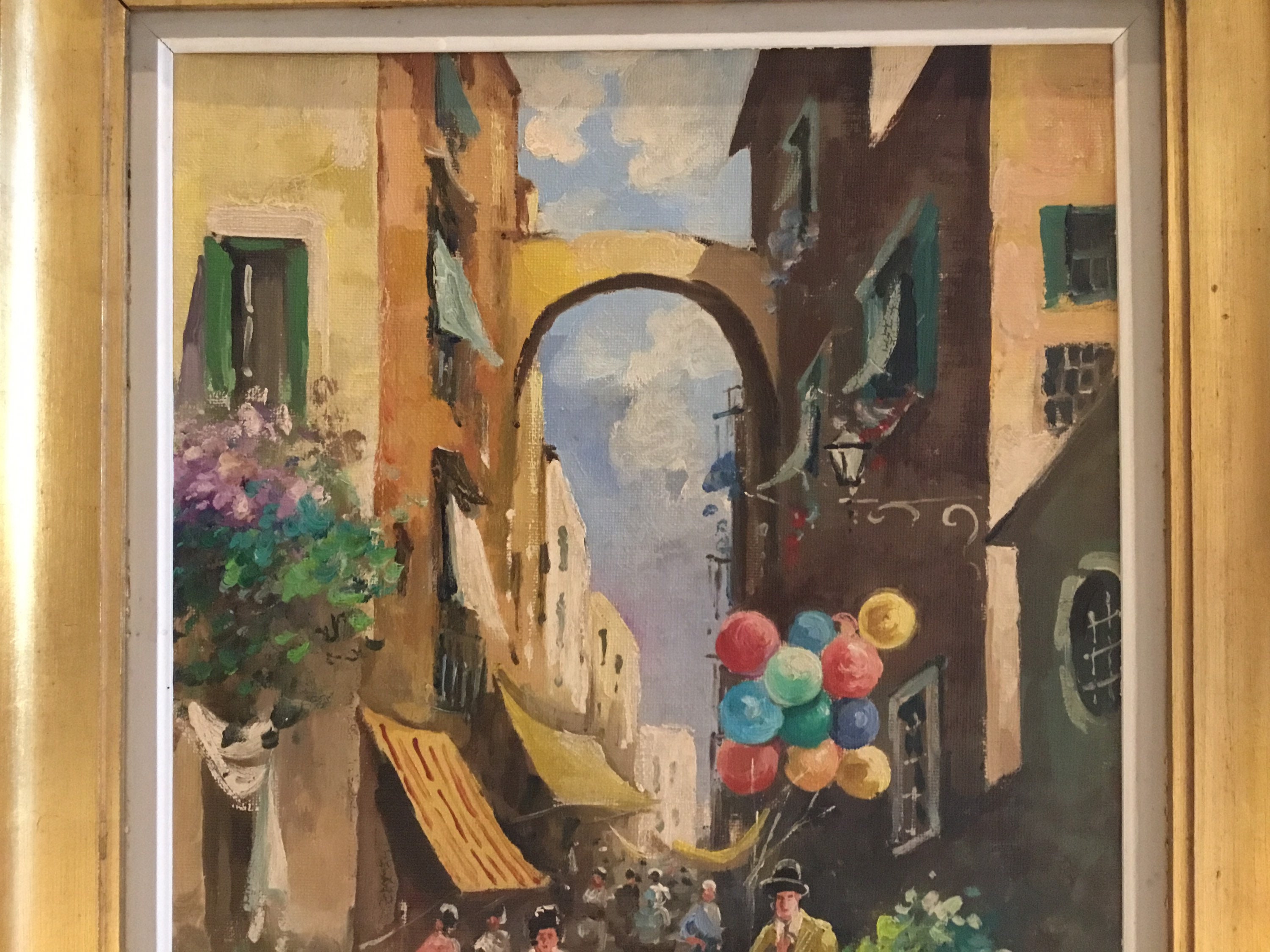 Vintage Italian Painting | 1930s Naples Market Scene by M. Di Leo, Signed Oil Canvas — photo 4 of 11