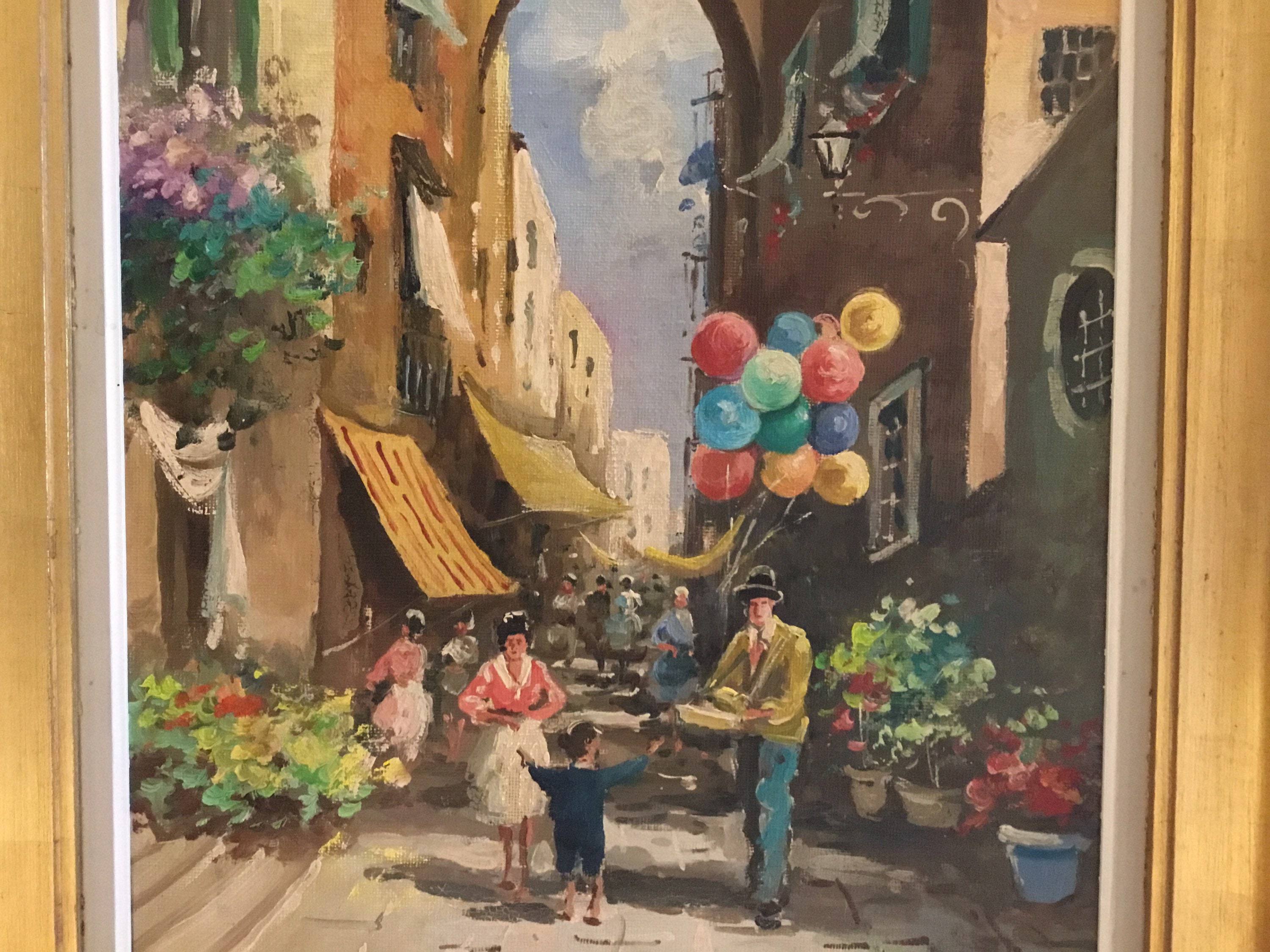 Vintage Italian Painting | 1930s Naples Market Scene by M. Di Leo, Signed Oil Canvas — photo 5 of 11