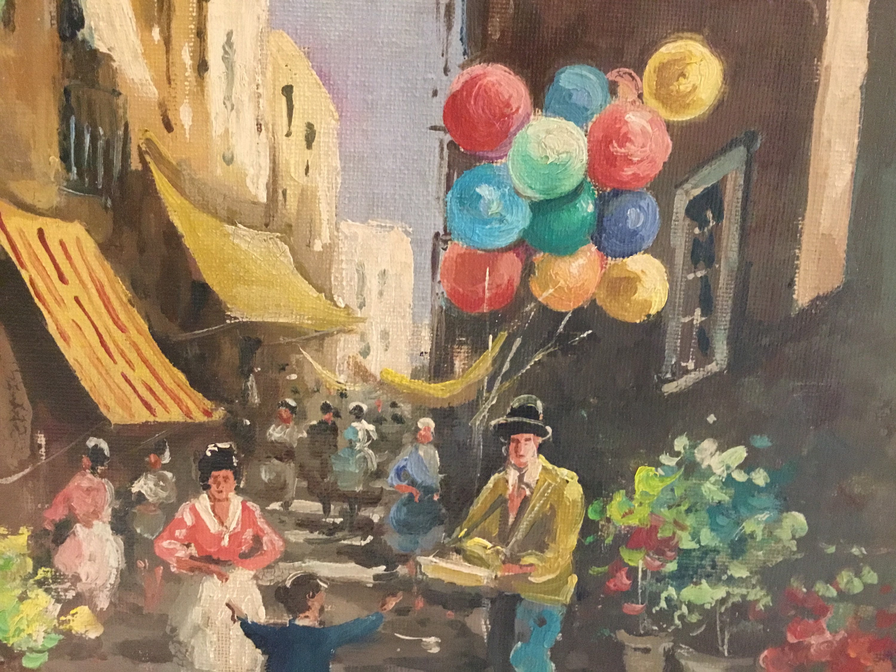Vintage Italian Painting | 1930s Naples Market Scene by M. Di Leo, Signed Oil Canvas — photo 6 of 11