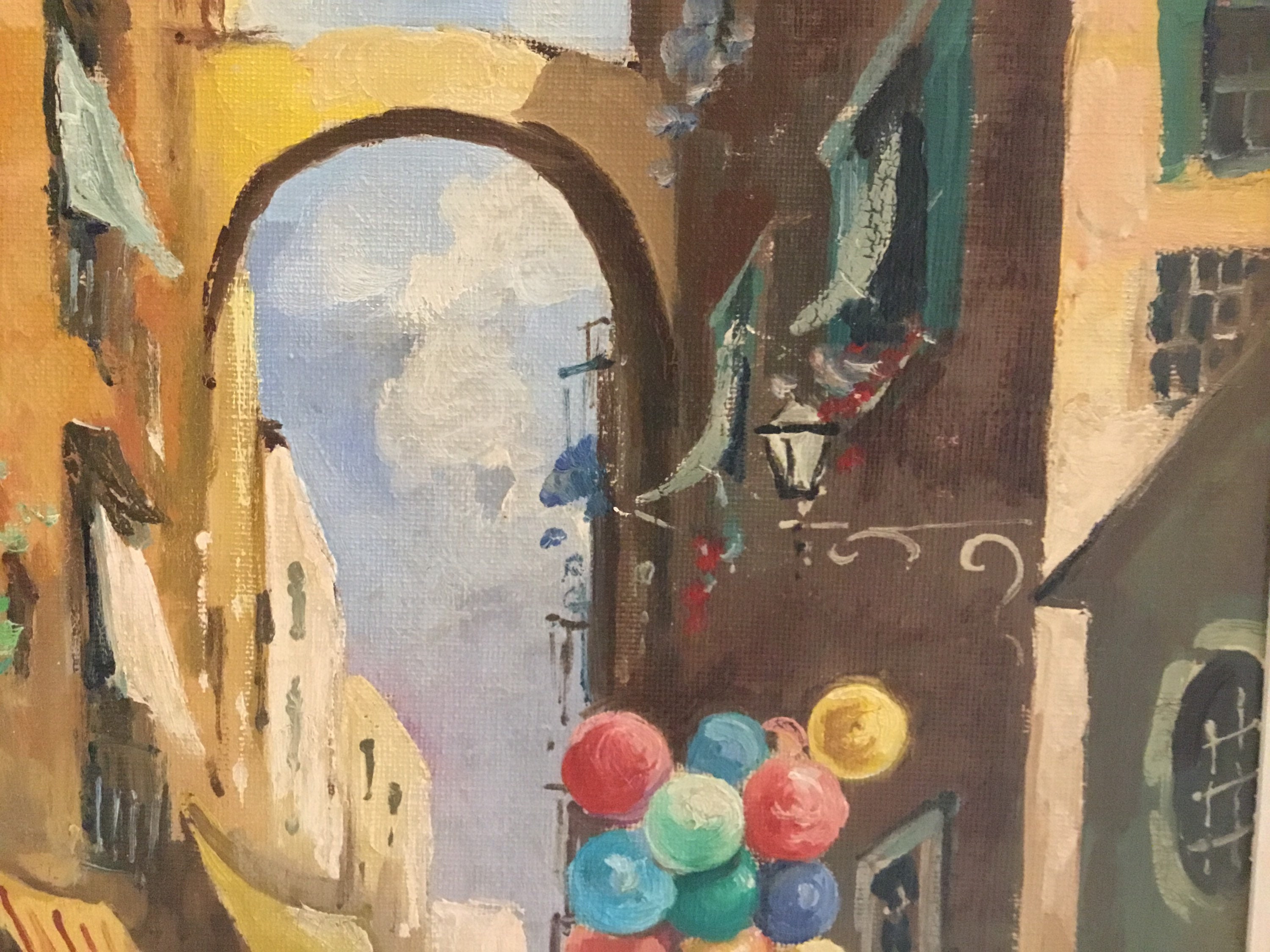 Vintage Italian Painting | 1930s Naples Market Scene by M. Di Leo, Signed Oil Canvas — photo 7 of 11