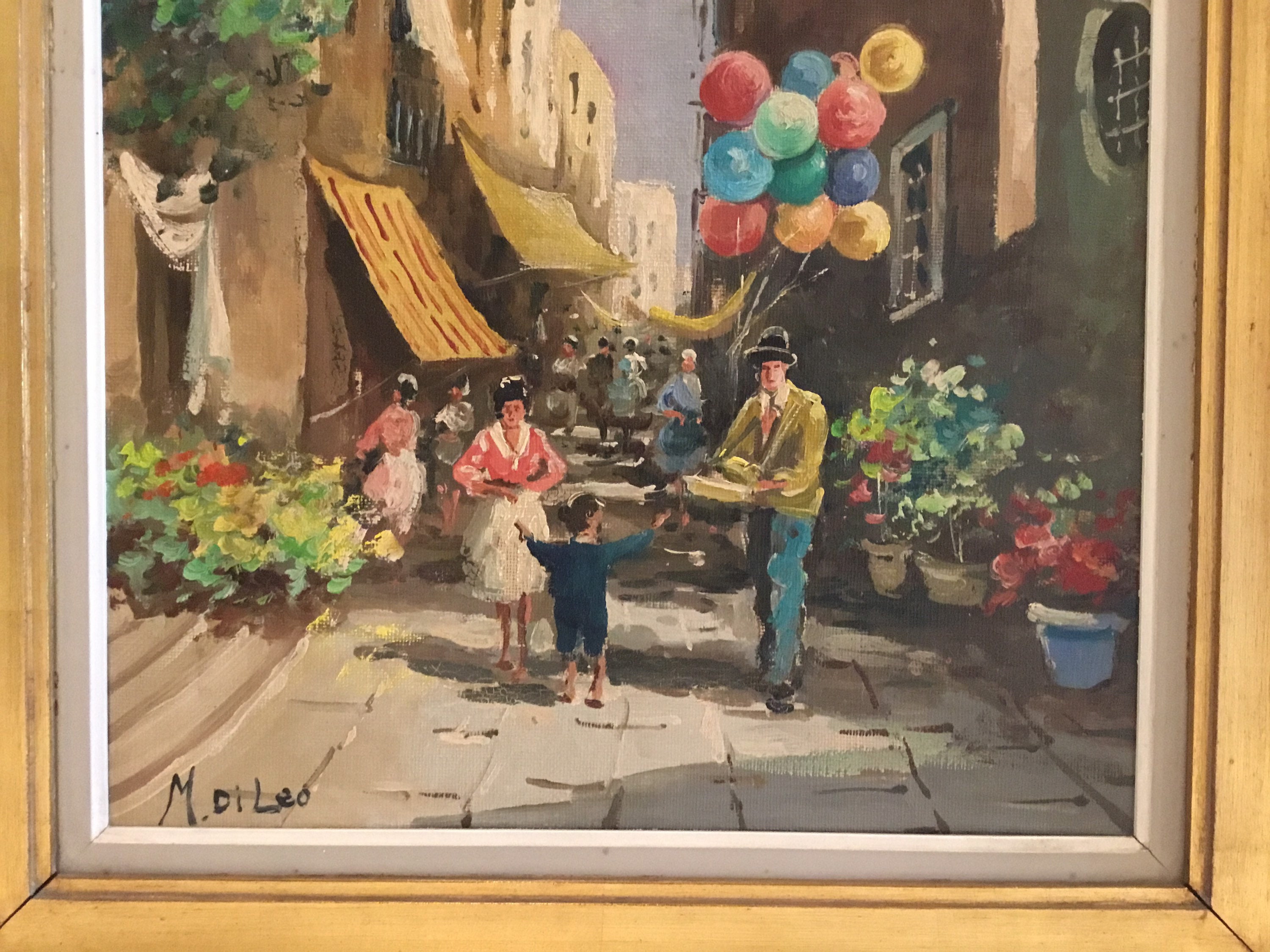Vintage Italian Painting | 1930s Naples Market Scene by M. Di Leo, Signed Oil Canvas — photo 8 of 11