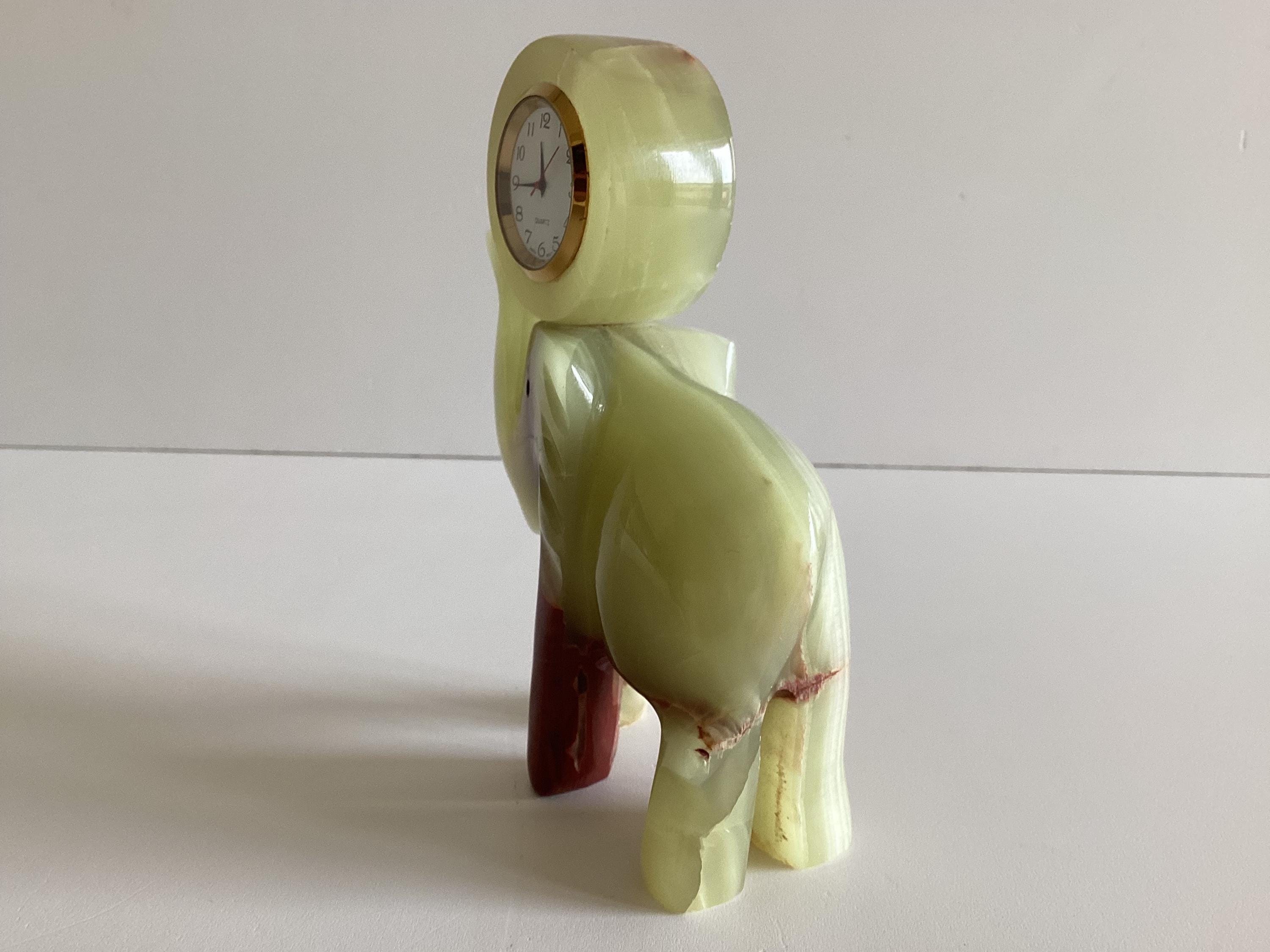 Vintage Onyx Elephant Clock | 1970s Italian Green Stone Desk Clock, Japan Quartz — photo 8 of 9