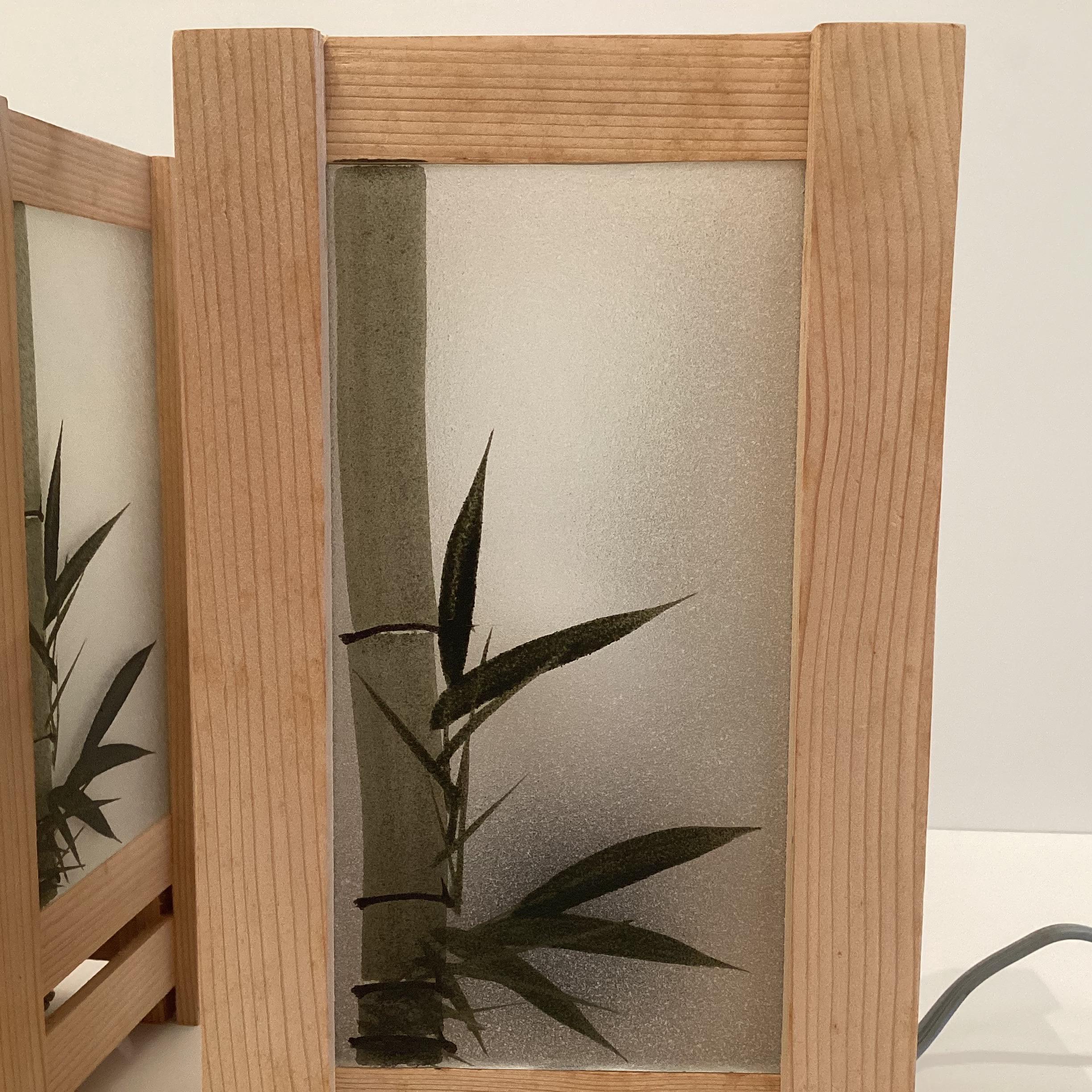 Vintage Lamps | Pair of Hand Painted Glass, Solid Larch Wood Japanese Design — photo 9 of 11