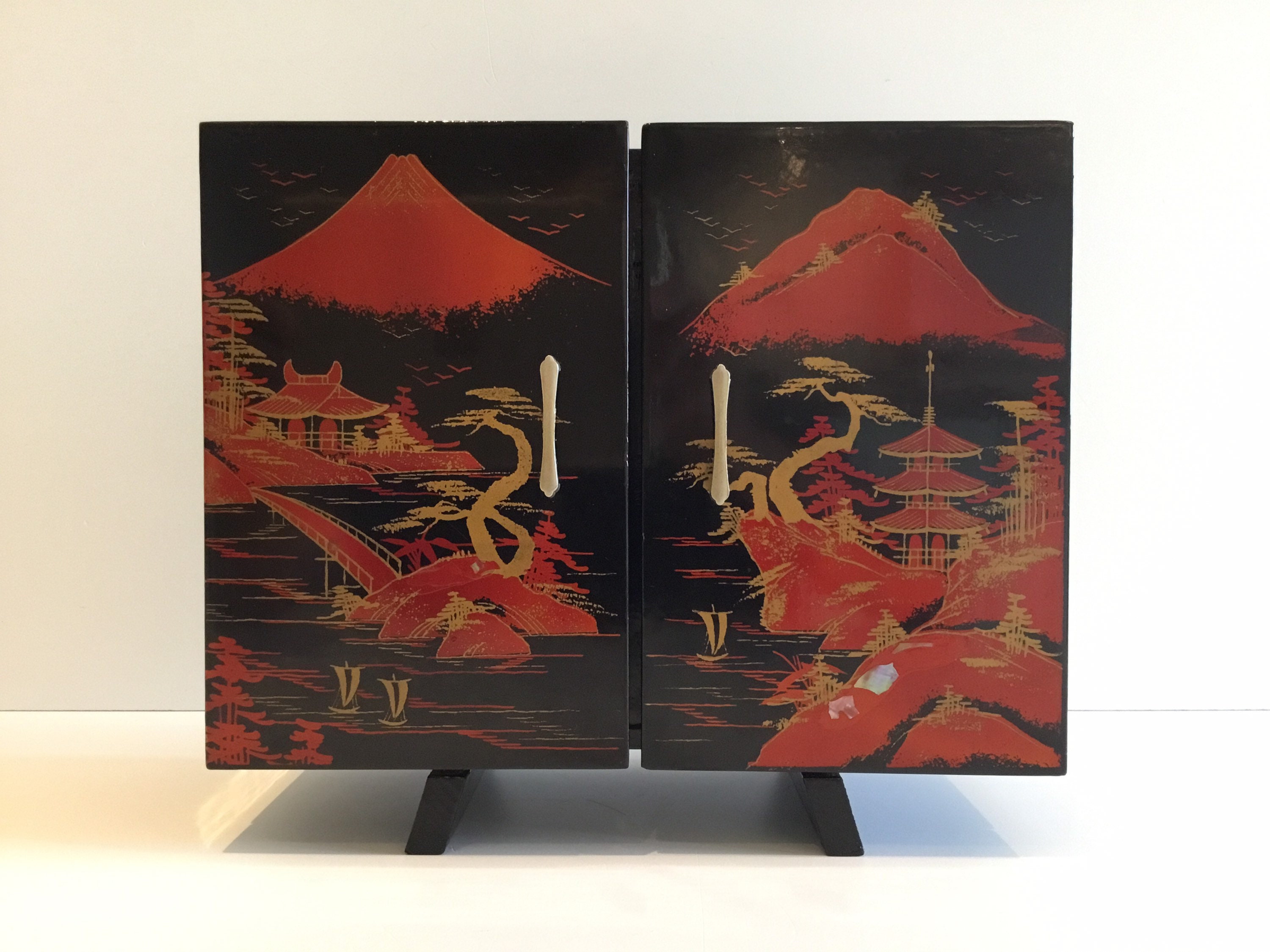 Vintage Music Box Cabinet | 1960s Japanese Bar with Ballerina, Bottle & Glasses Set — photo 3 of 10