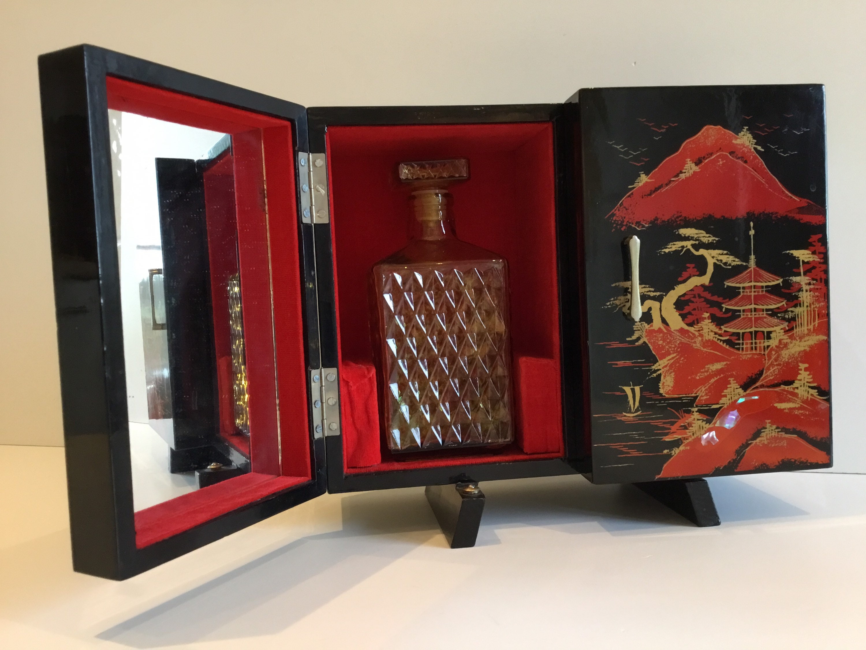 Vintage Music Box Cabinet | 1960s Japanese Bar with Ballerina, Bottle & Glasses Set — photo 4 of 10