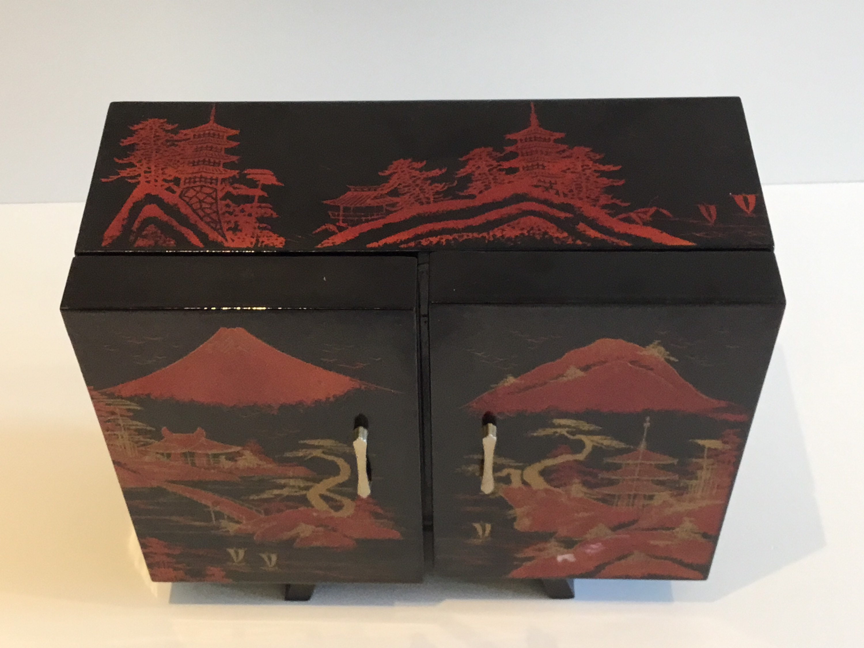 Vintage Music Box Cabinet | 1960s Japanese Bar with Ballerina, Bottle & Glasses Set — photo 6 of 10