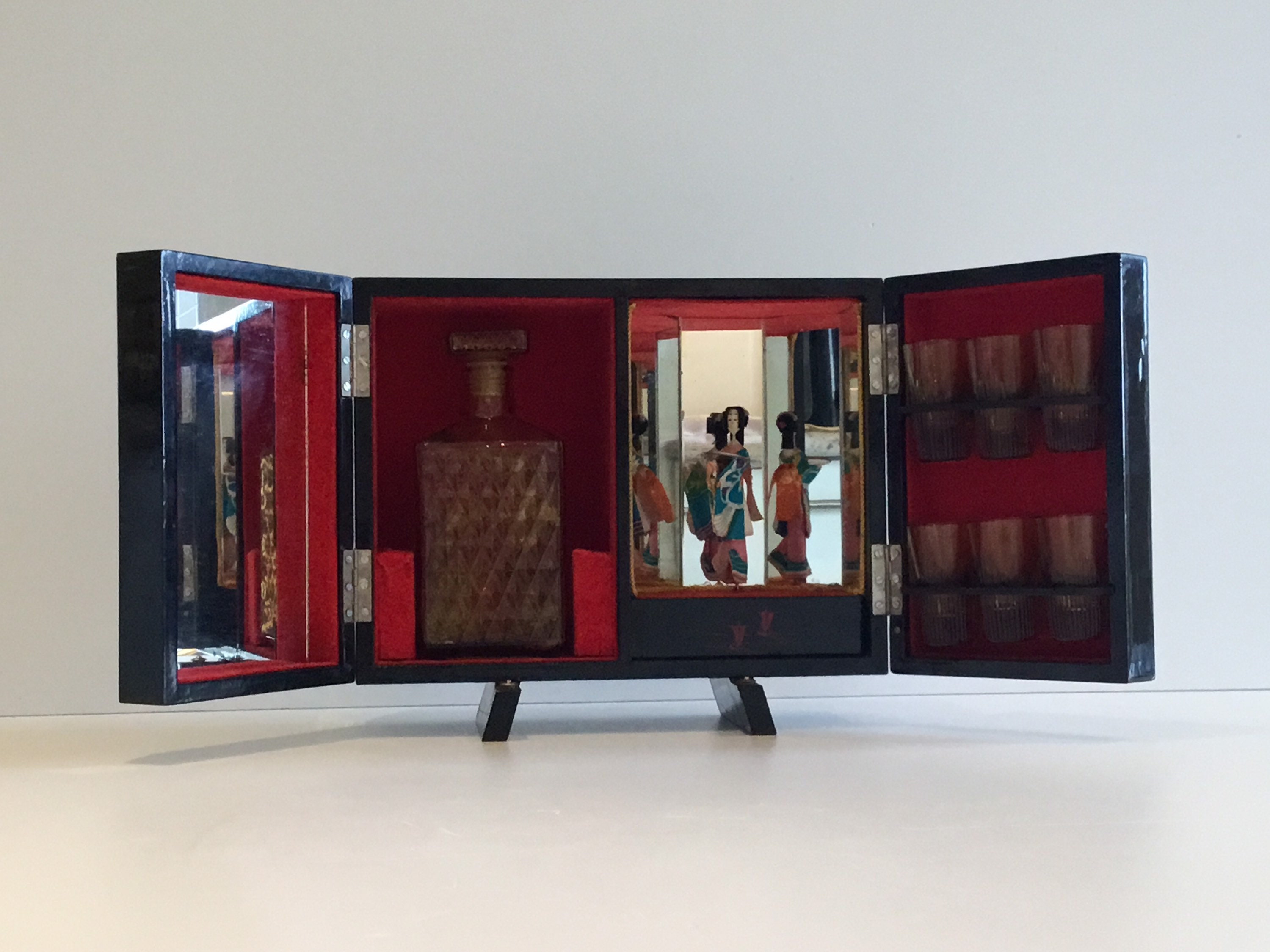 Vintage Music Box Cabinet | 1960s Japanese Bar with Ballerina, Bottle & Glasses Set — photo 7 of 10