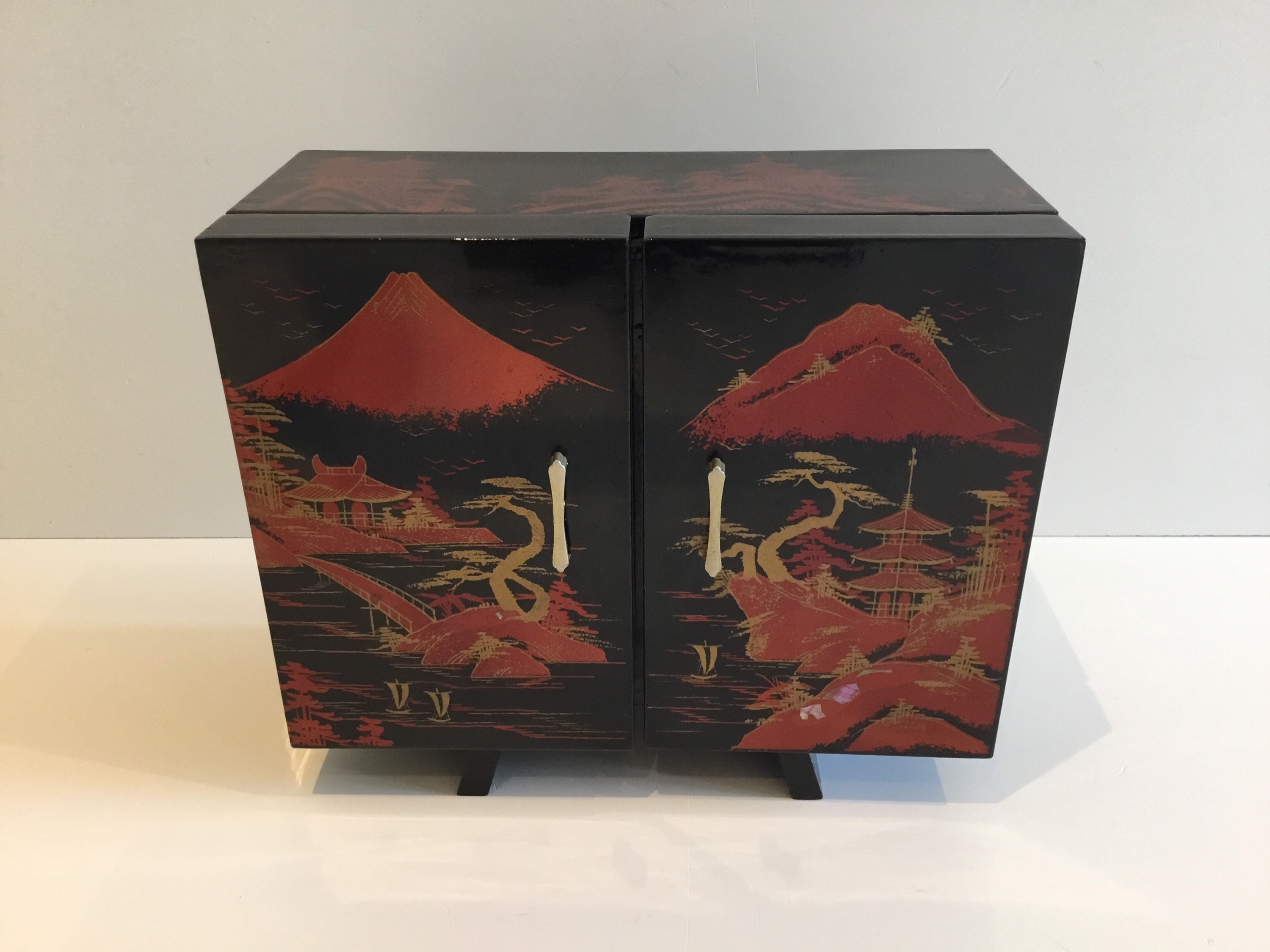 Vintage Music Box Cabinet | 1960s Japanese Bar with Ballerina, Bottle & Glasses Set — photo 9 of 10