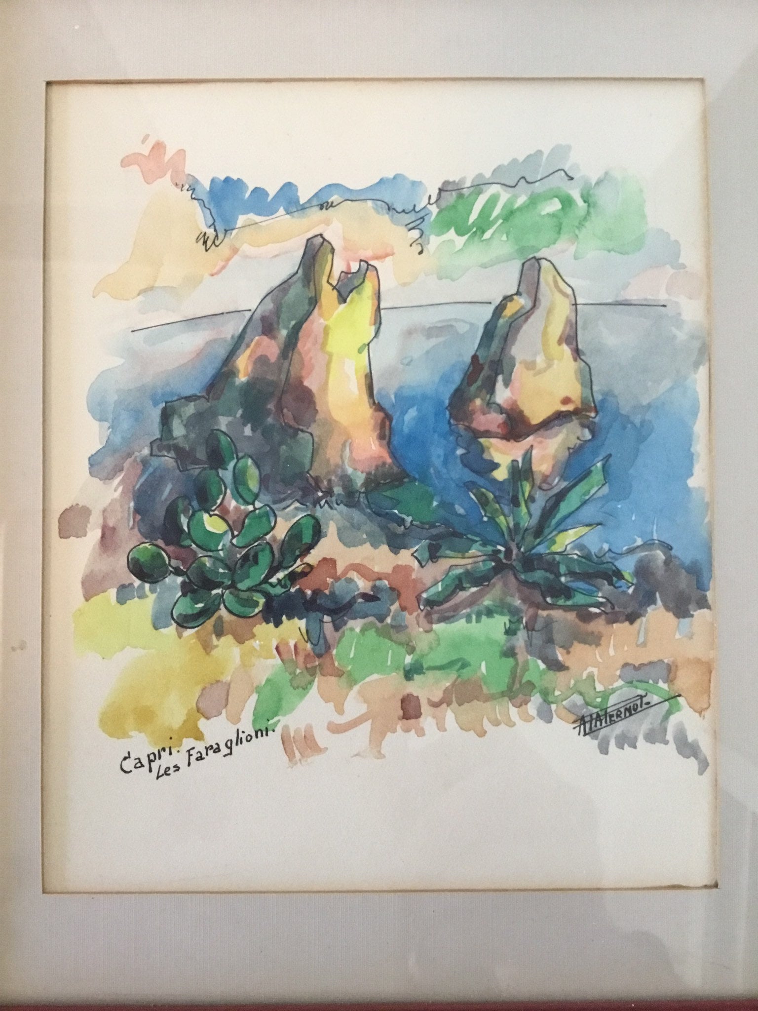 Vintage Watercolor Painting | Fornaro D'Aterno Andrea 1950s, Signed Swiss Italian Artist — photo 3 of 4