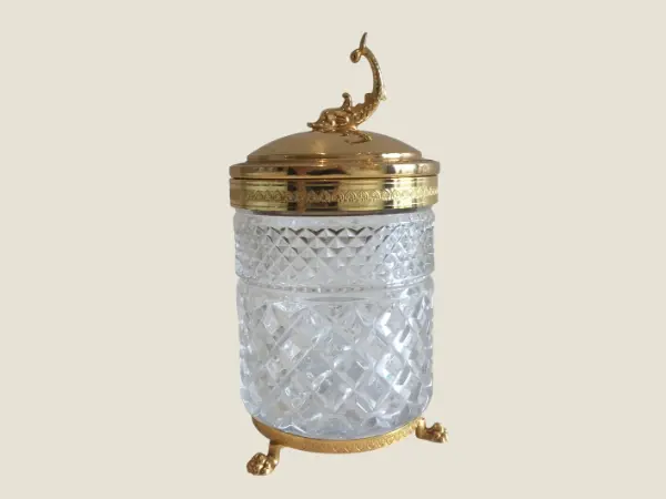 Vintage Container | 1950s Italian Crystal Box with Gold Plate Metal