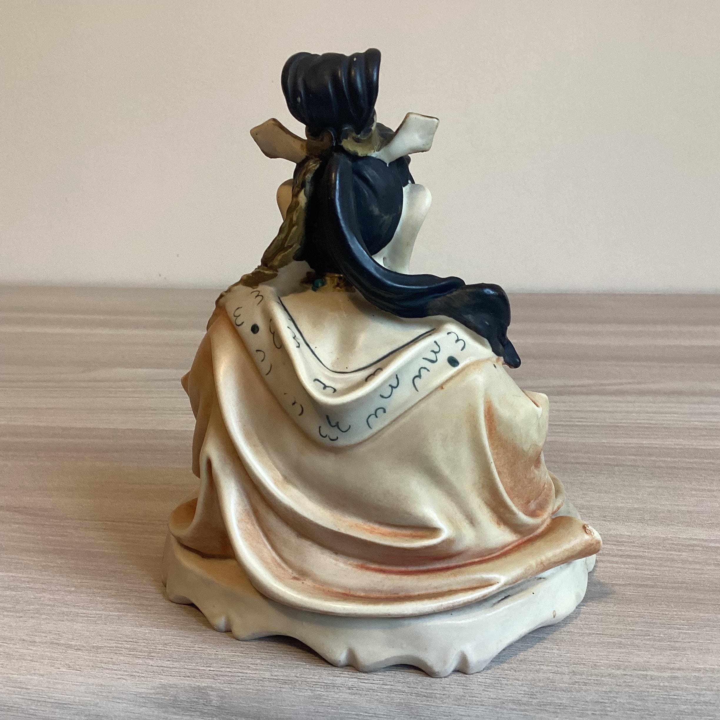Vintage Buddhist Statue | Guan Yin 1970s Polystone Sculpture, Rare Posture Hand Painted — photo 4 of 8