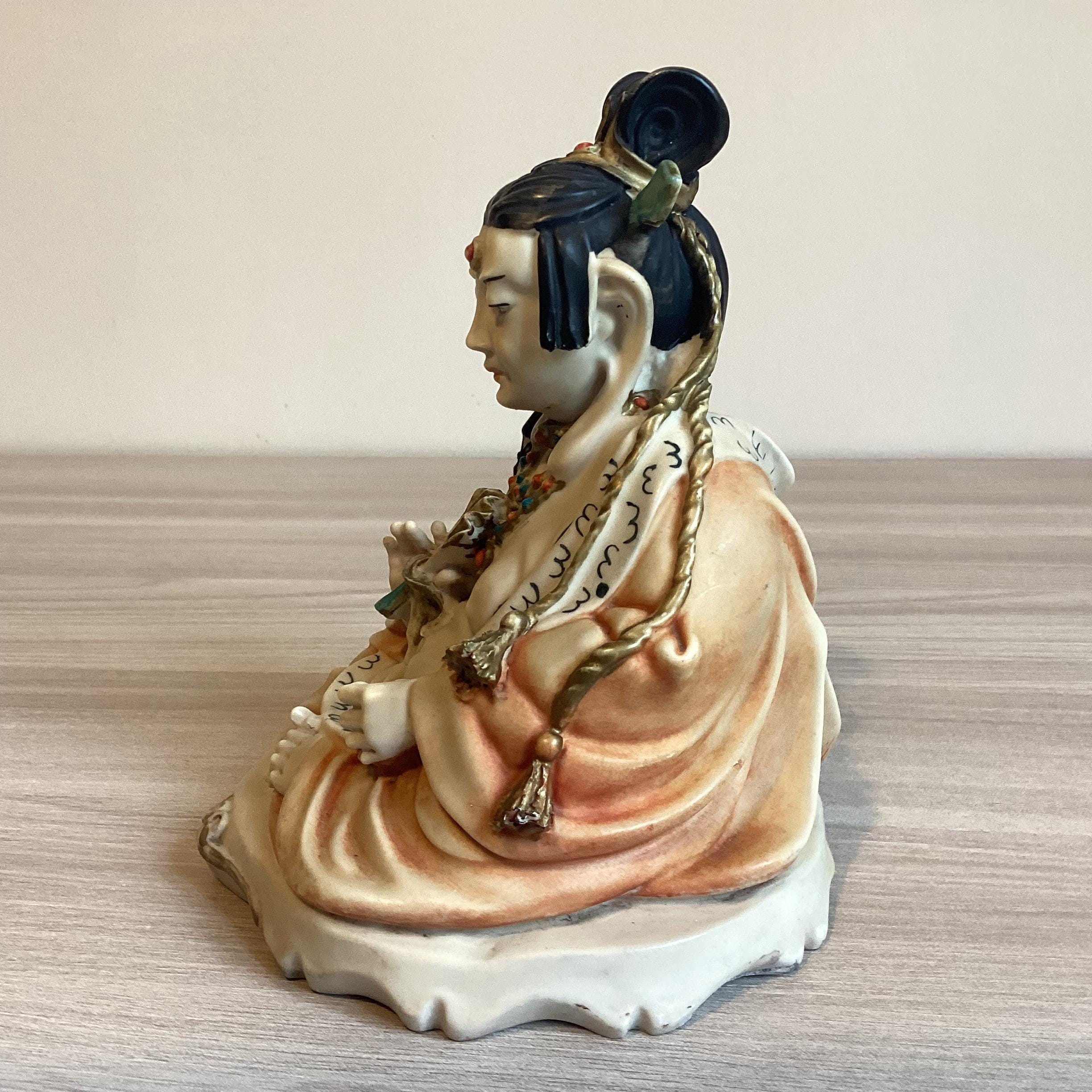 Vintage Buddhist Statue | Guan Yin 1970s Polystone Sculpture, Rare Posture Hand Painted — photo 5 of 8