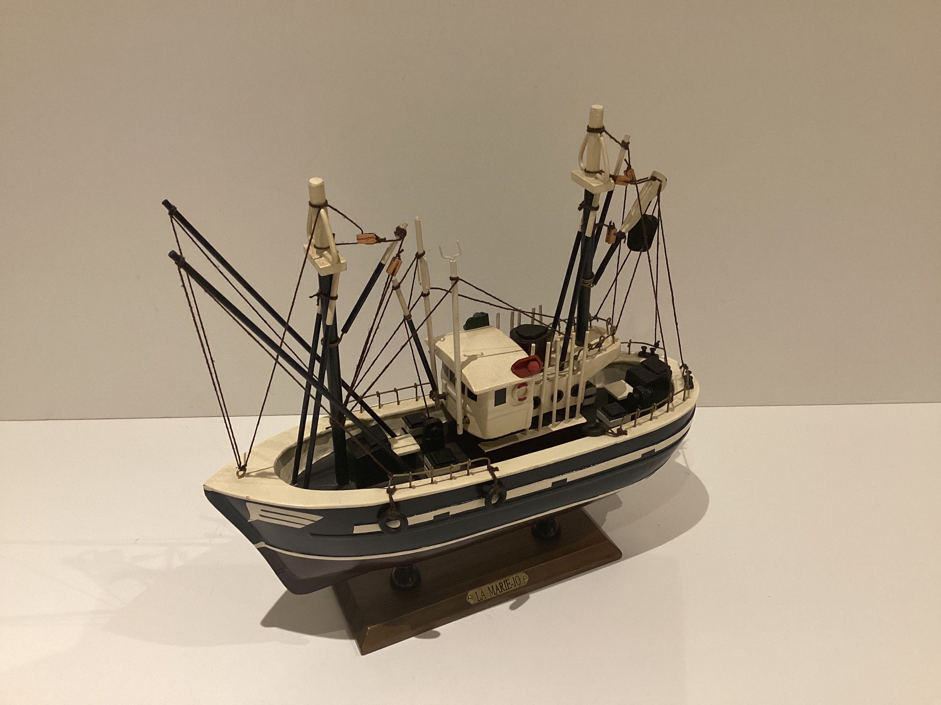 Vintage Wooden Boat | 1970s Handmade Fishing Ship Model, Collectible Nautical Decor — photo 2 of 9