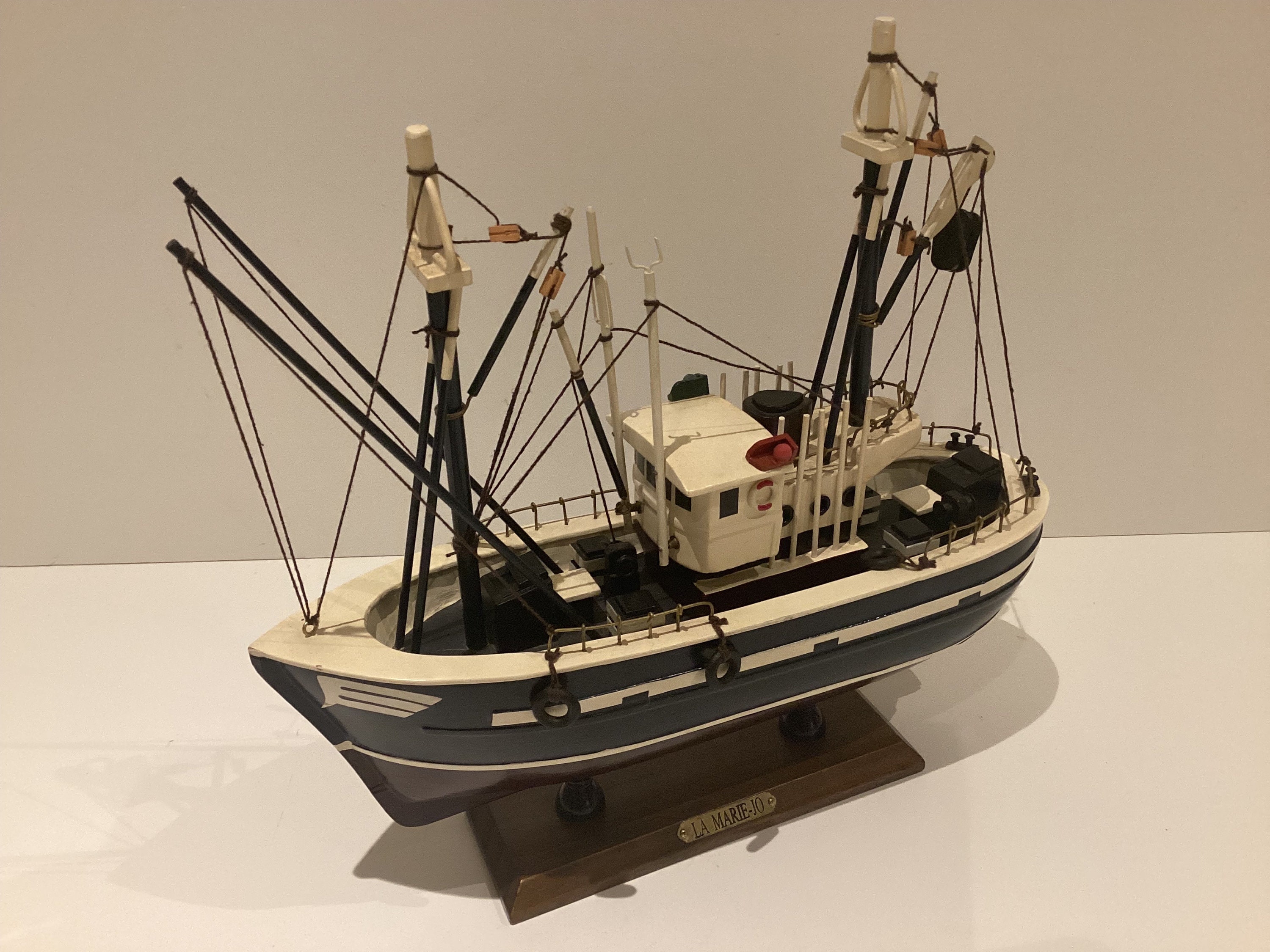 Vintage Wooden Boat | 1970s Handmade Fishing Ship Model, Collectible Nautical Decor — photo 3 of 9