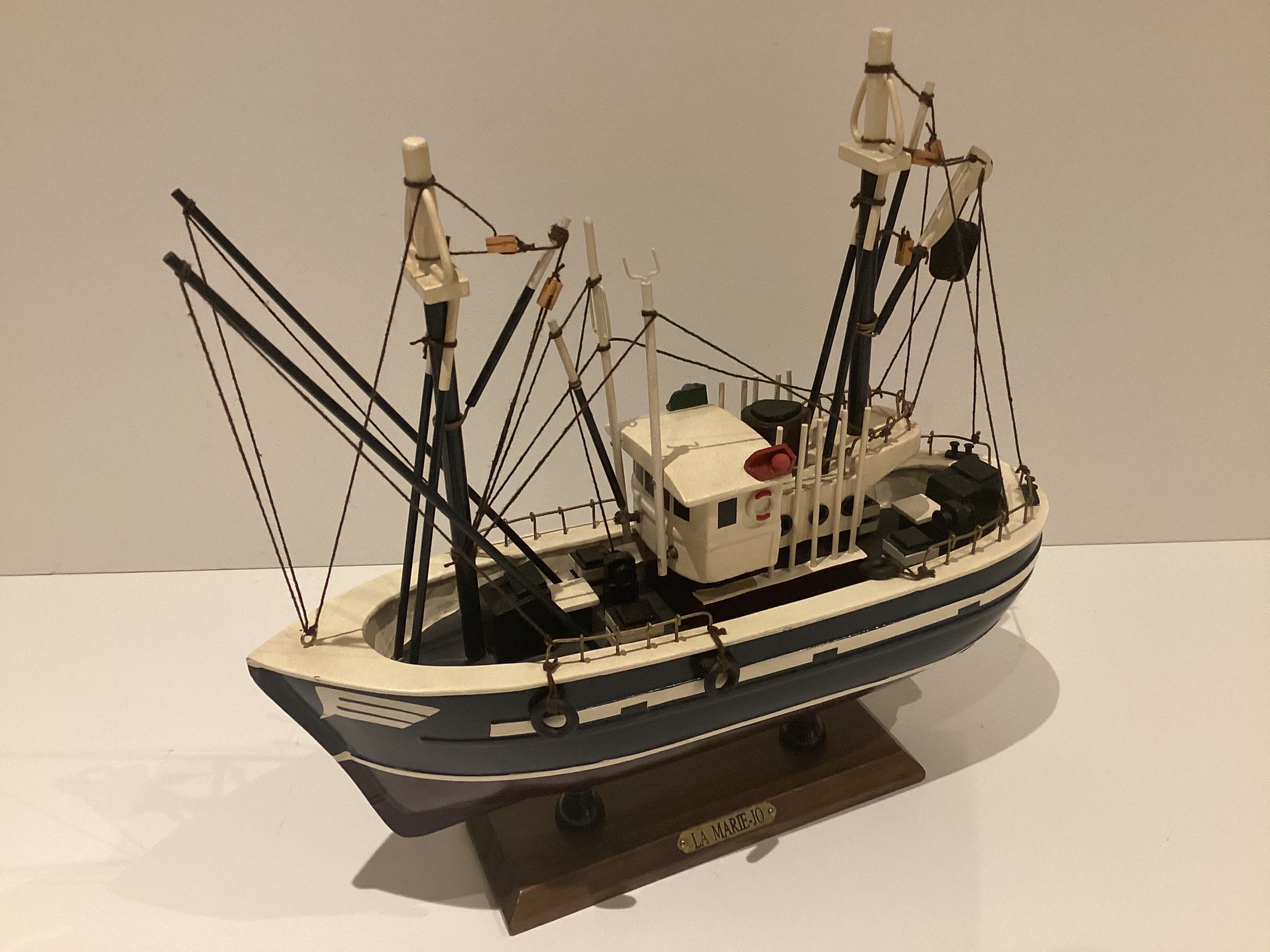 Vintage Wooden Boat | 1970s Handmade Fishing Ship Model, Collectible Nautical Decor — photo 5 of 9
