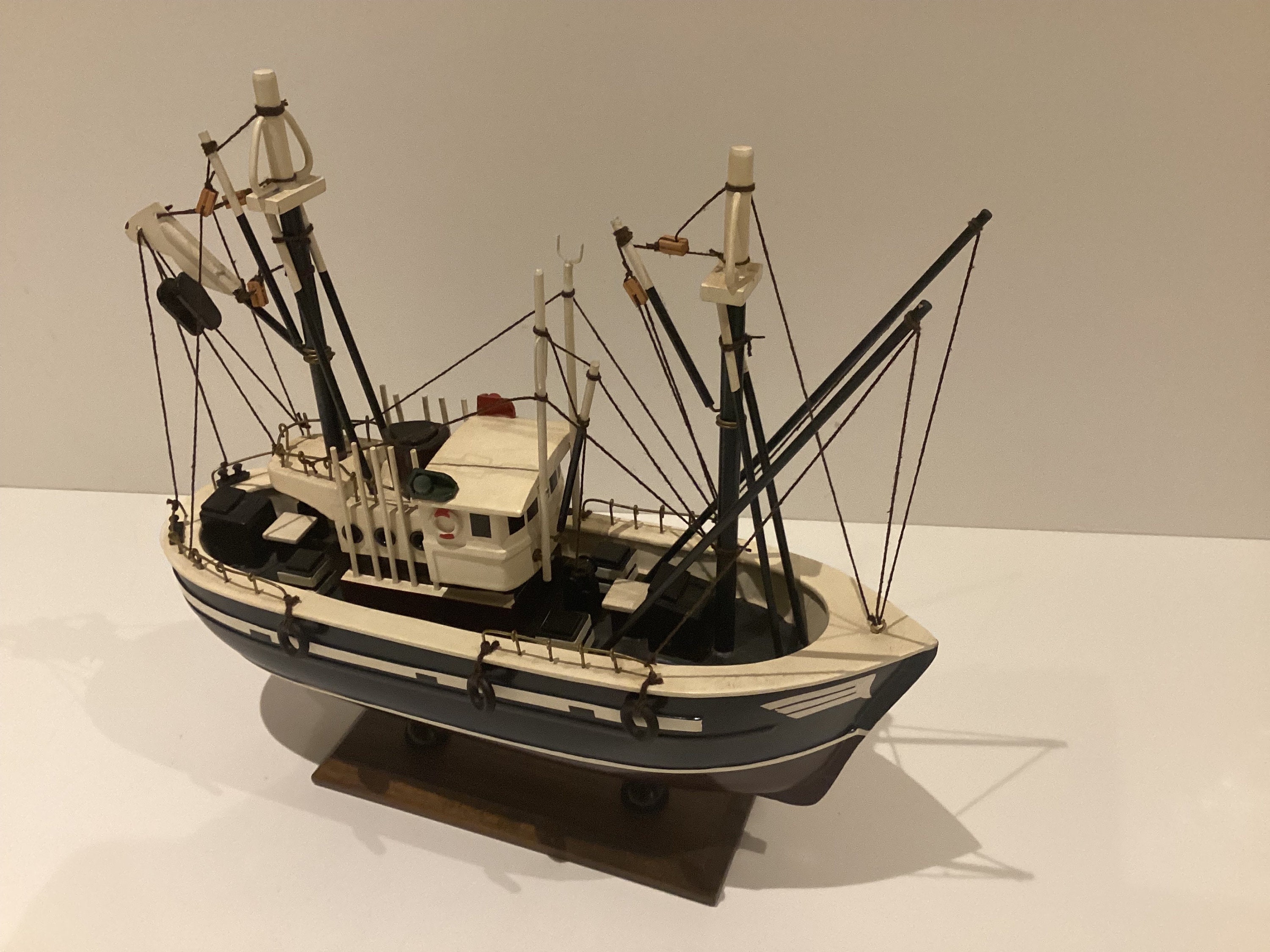 Vintage Wooden Boat | 1970s Handmade Fishing Ship Model, Collectible Nautical Decor — photo 7 of 9
