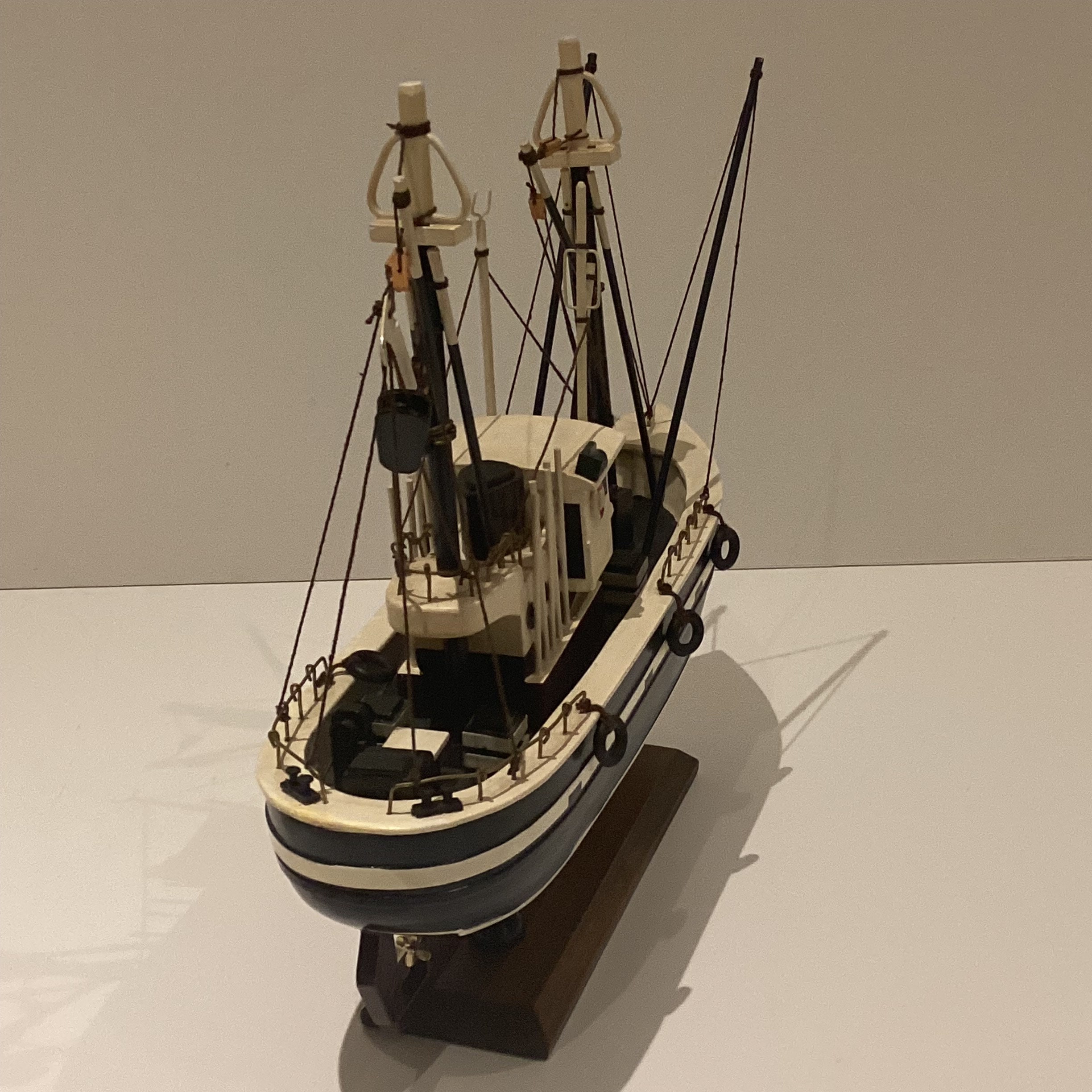 Vintage Wooden Boat | 1970s Handmade Fishing Ship Model, Collectible Nautical Decor — photo 8 of 9