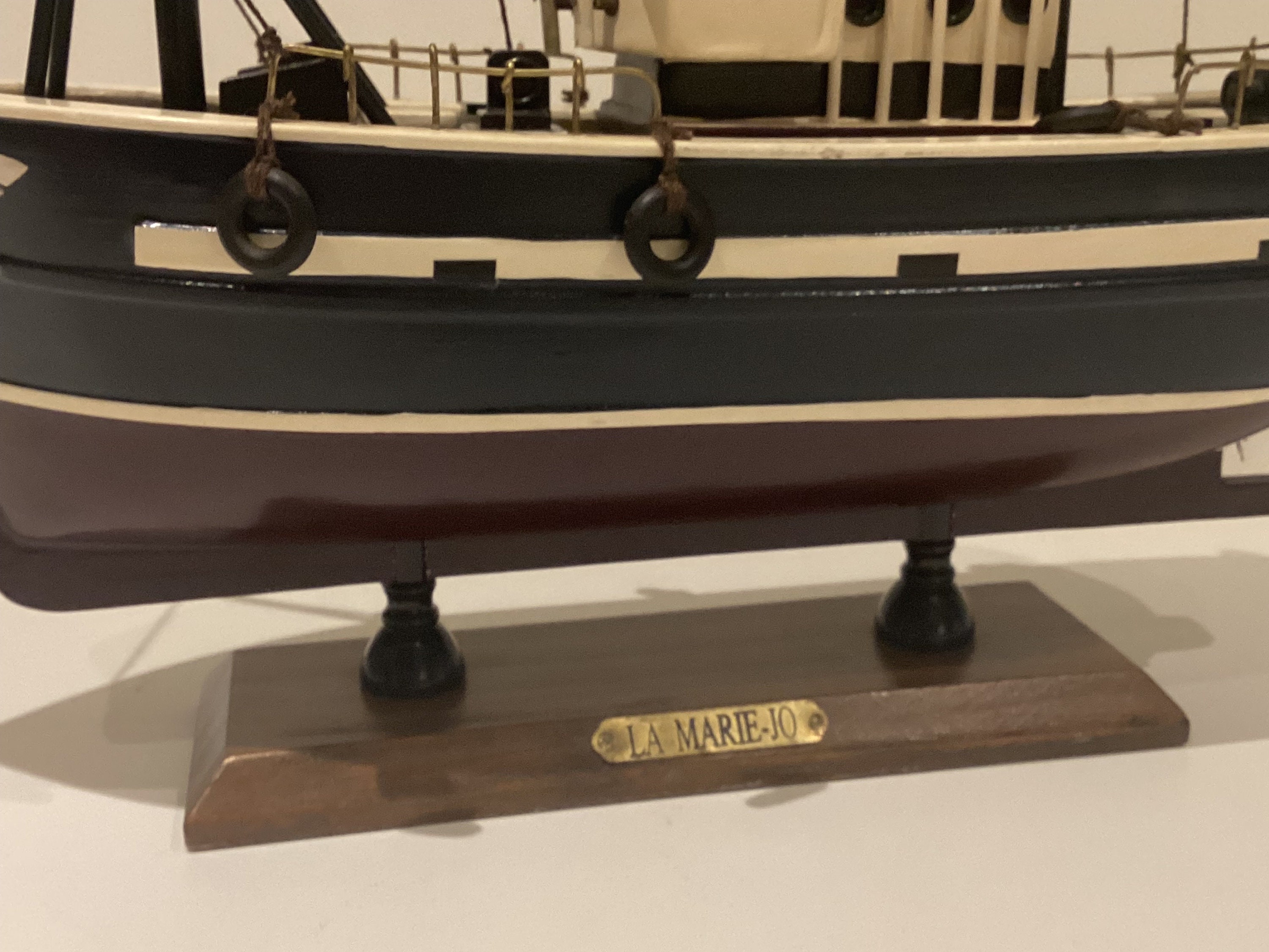 Vintage Wooden Boat | 1970s Handmade Fishing Ship Model, Collectible Nautical Decor — photo 9 of 9