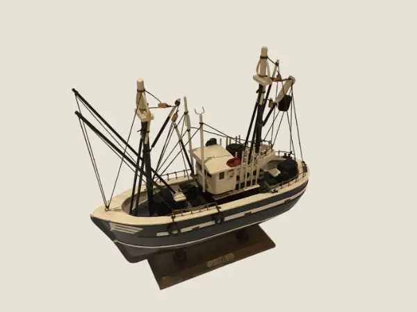Vintage Wooden Boat | 1970s Handmade Fishing Ship Model, Collectible Nautical Decor