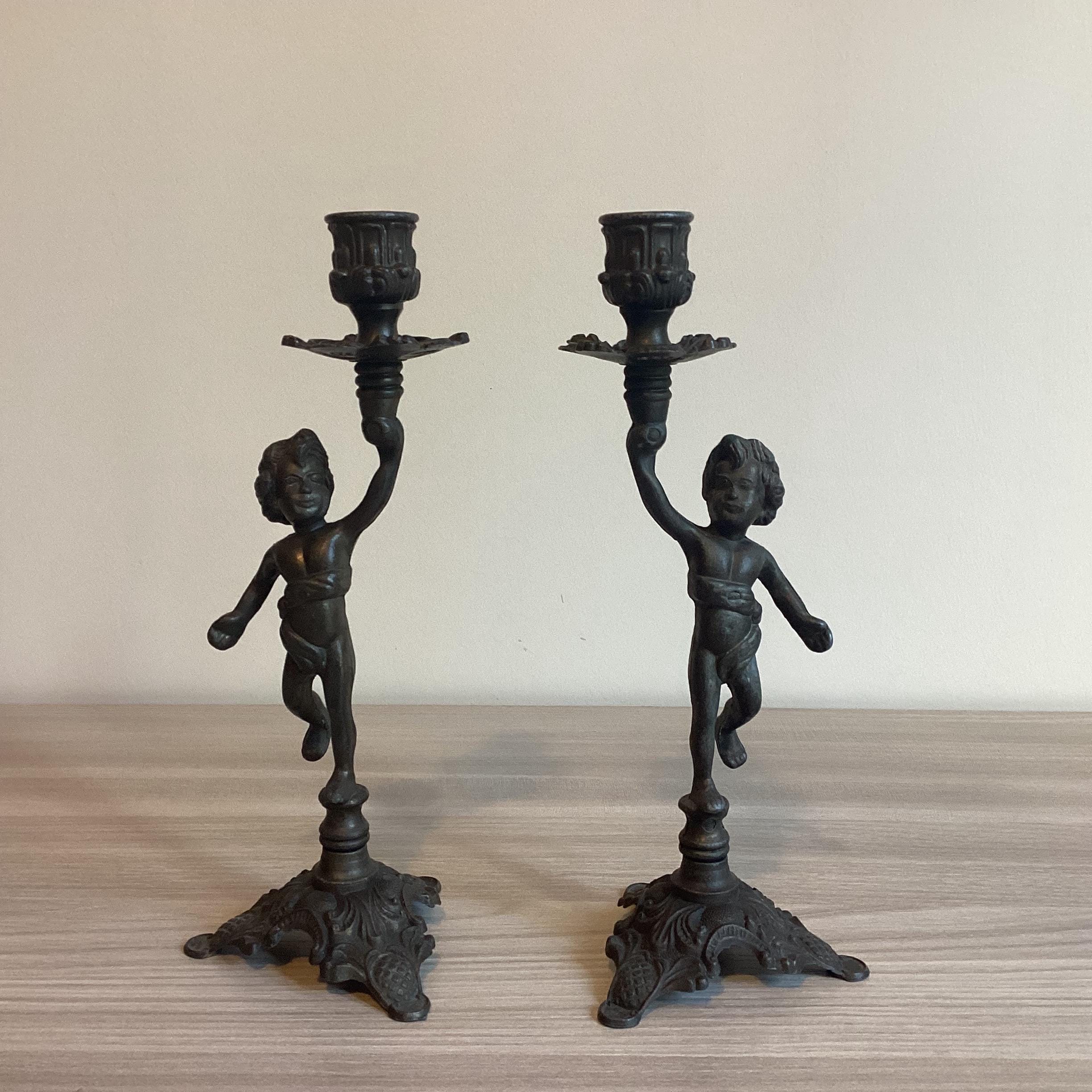 Antique French Candlesticks | 19th Century Régule Pair, Bronzed Original Patina — photo 2 of 10