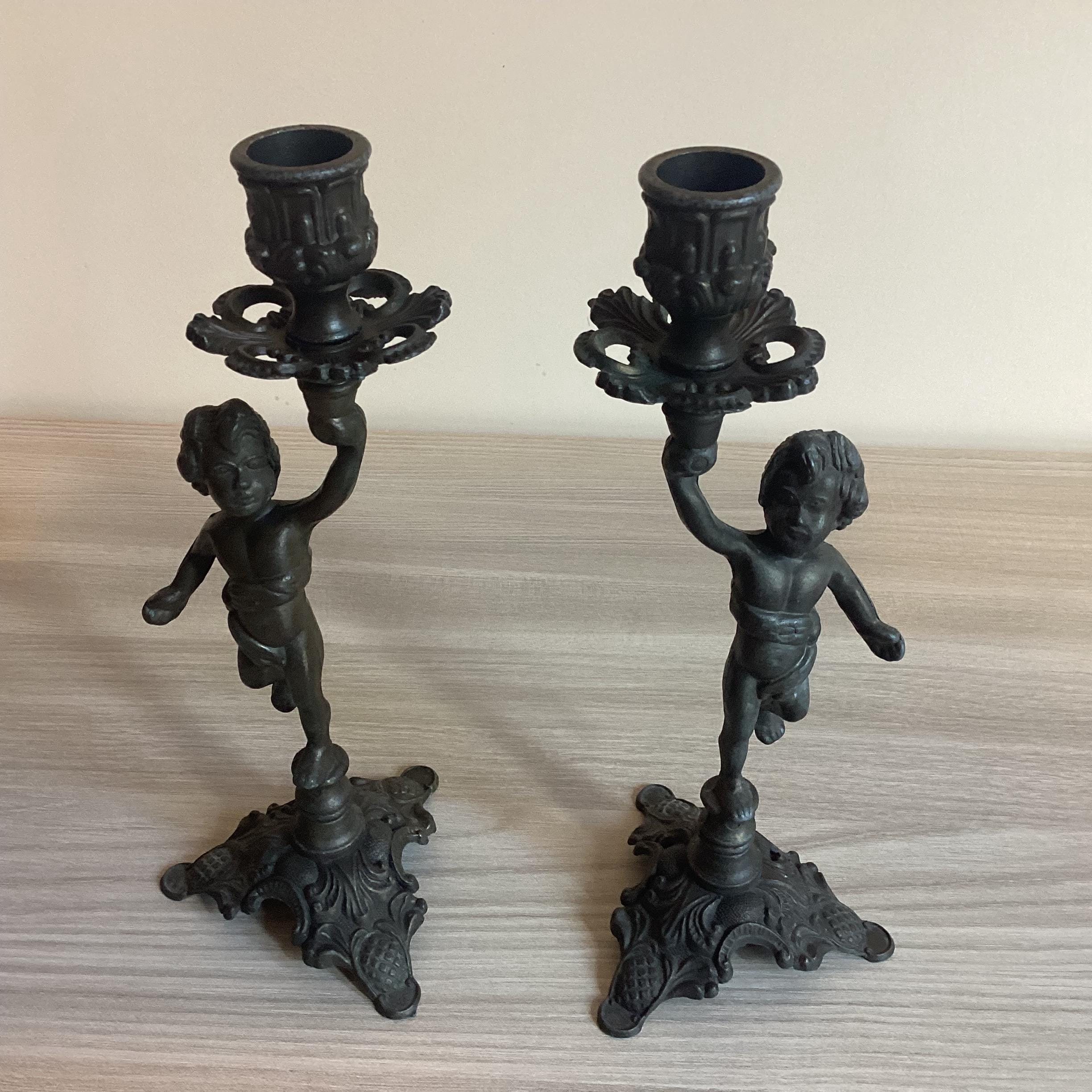 Antique French Candlesticks | 19th Century Régule Pair, Bronzed Original Patina — photo 4 of 10