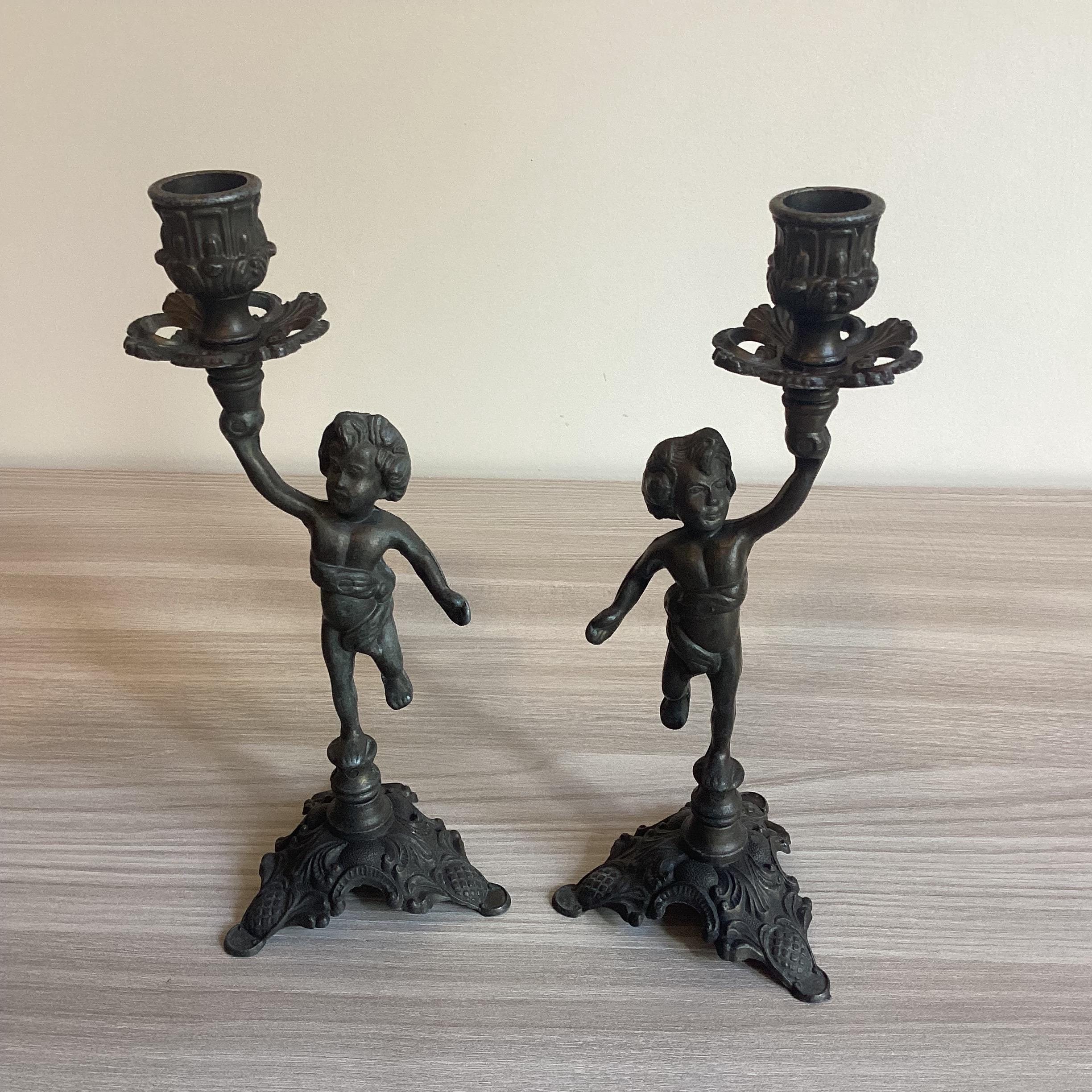 Antique French Candlesticks | 19th Century Régule Pair, Bronzed Original Patina — photo 7 of 10